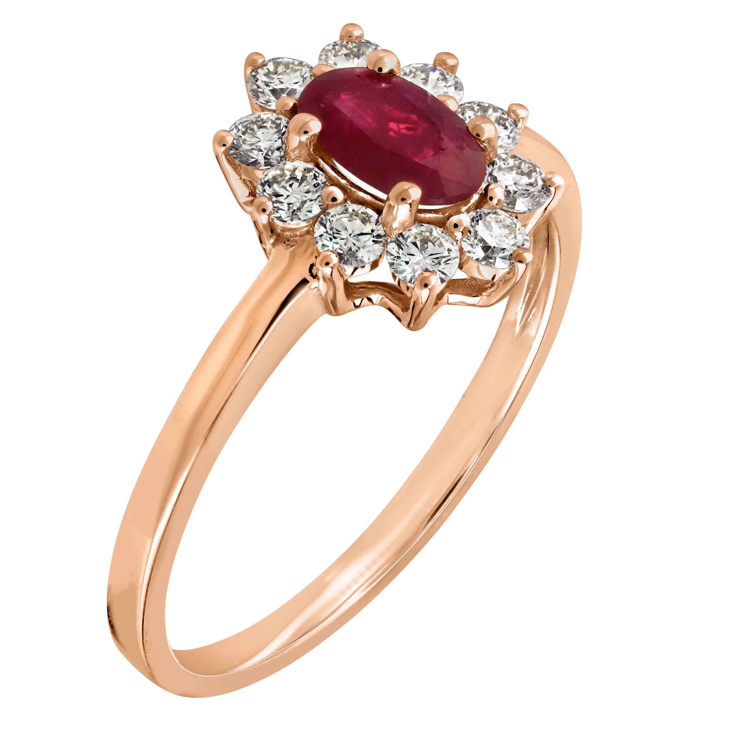 Majestic Gems&trade; 10k Rose Gold Oval Color Stone Center Halo Ruby & Diamond 0.95 Ctw