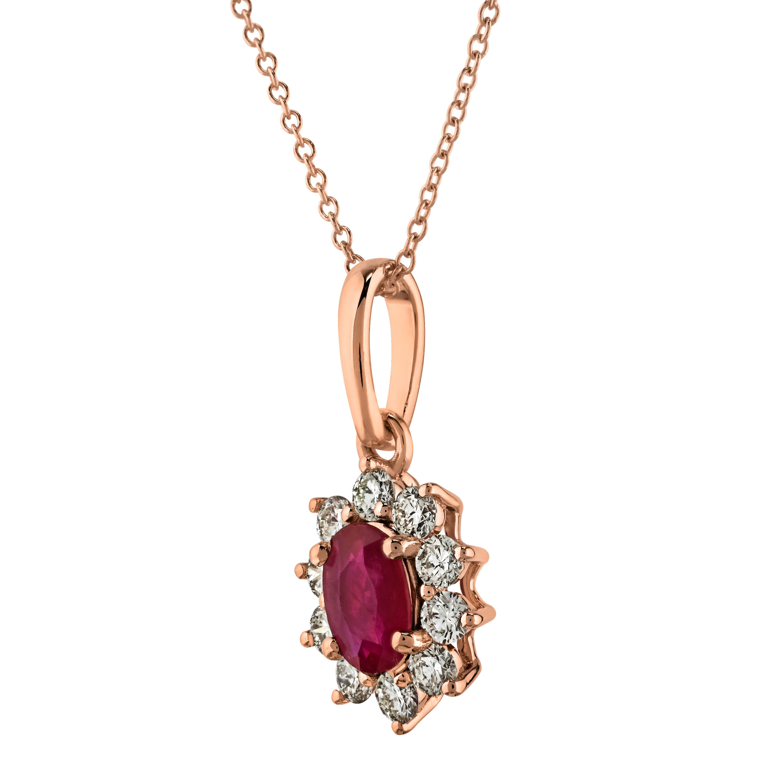 Majestic Gems&trade; 10k Rose Gold Oval Color Stone Halo Pendant Ruby & Diamond 0.95 Ctw