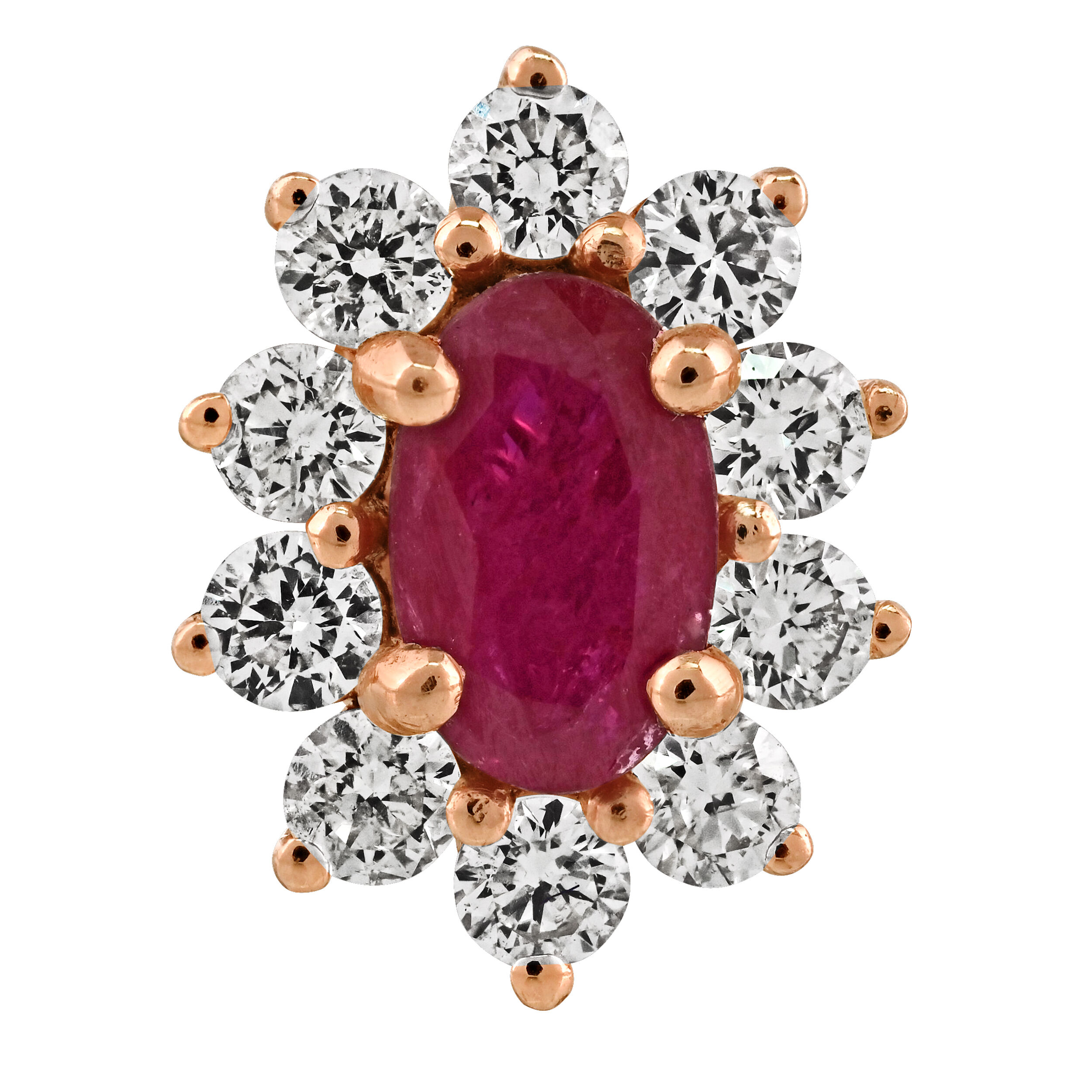 Majestic Gems&trade; 10k Rose Gold Oval Color Stone Halo Studs Ruby & Diamond 1.13 Ctw