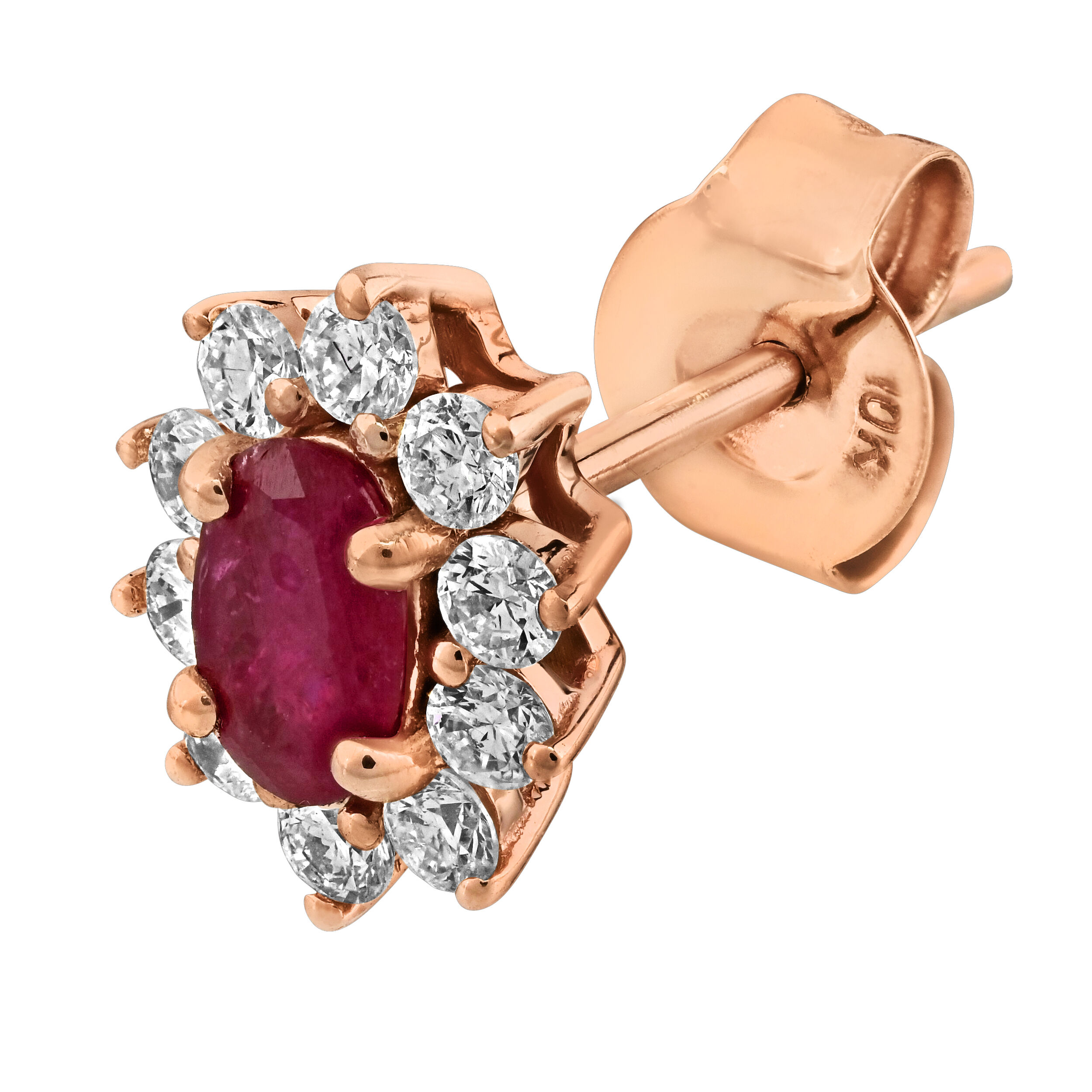 Majestic Gems&trade; 10k Rose Gold Oval Color Stone Halo Studs Ruby & Diamond 1.13 Ctw