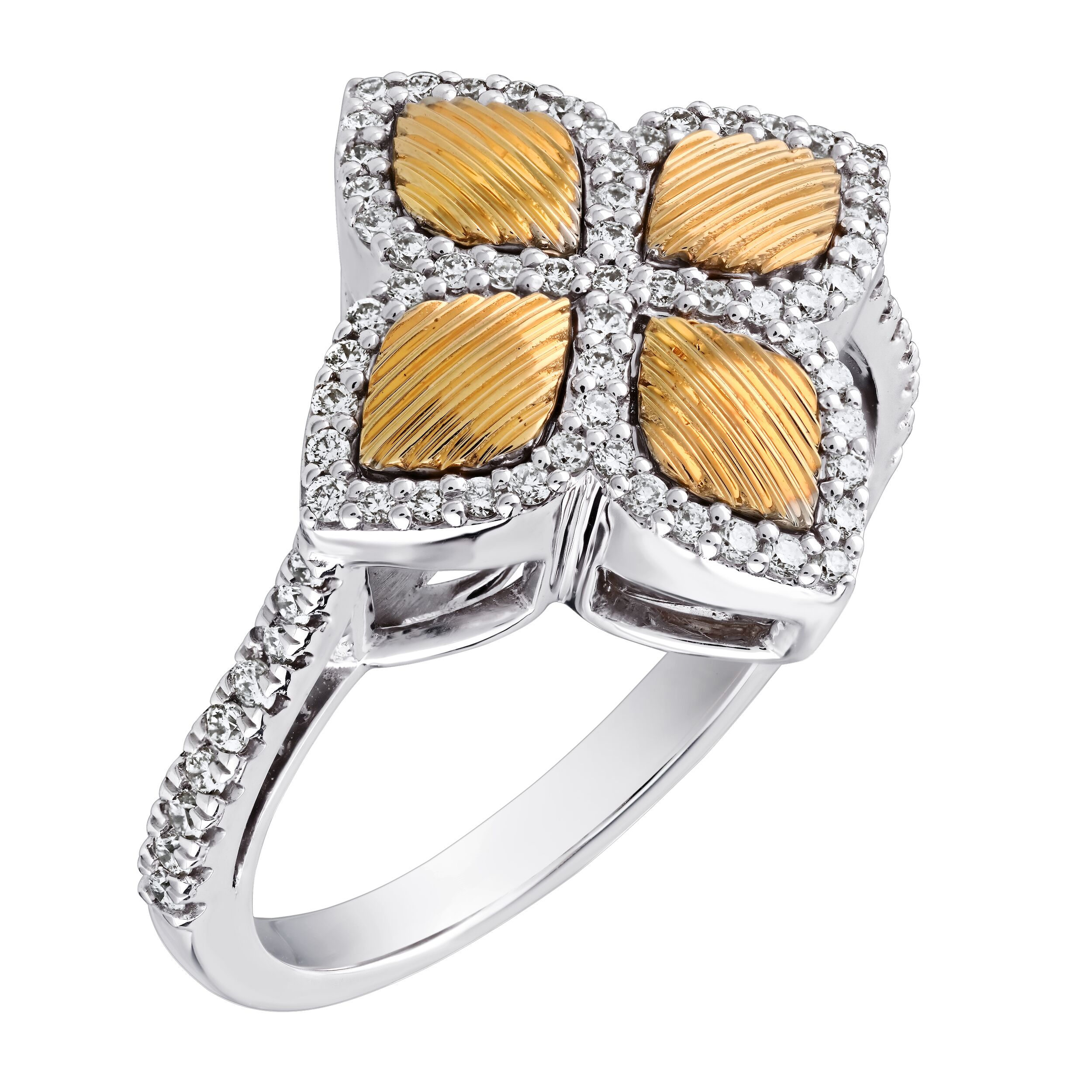 Textura&trade; 14K Two Tone Clover Matte Gold with Diamond Halo Diamond 2.25 Ctw