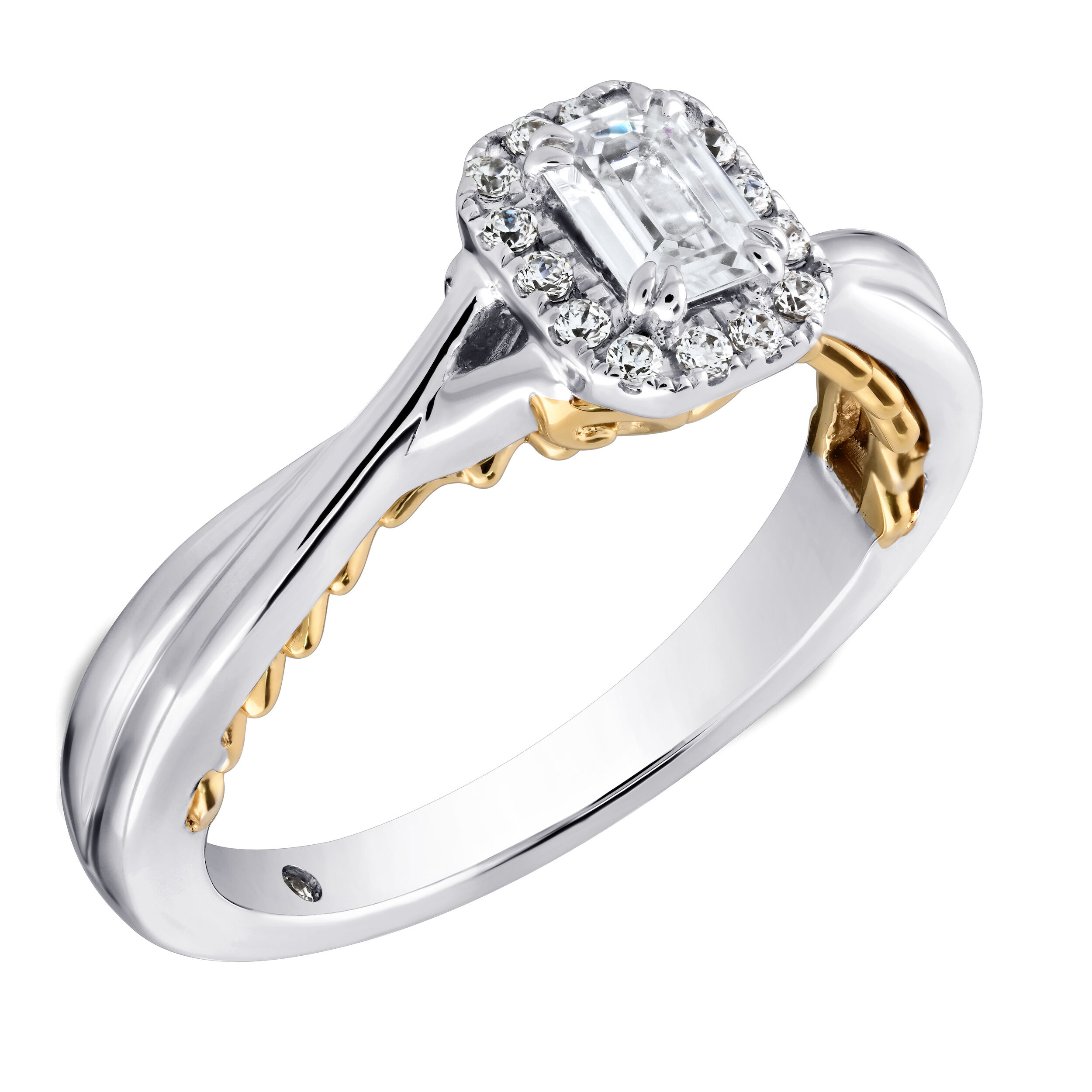 Celestial Love&trade; 14K Two Tone Diamond Emerald Cluster Halo Crossover Shoulders 0.51 Ctw