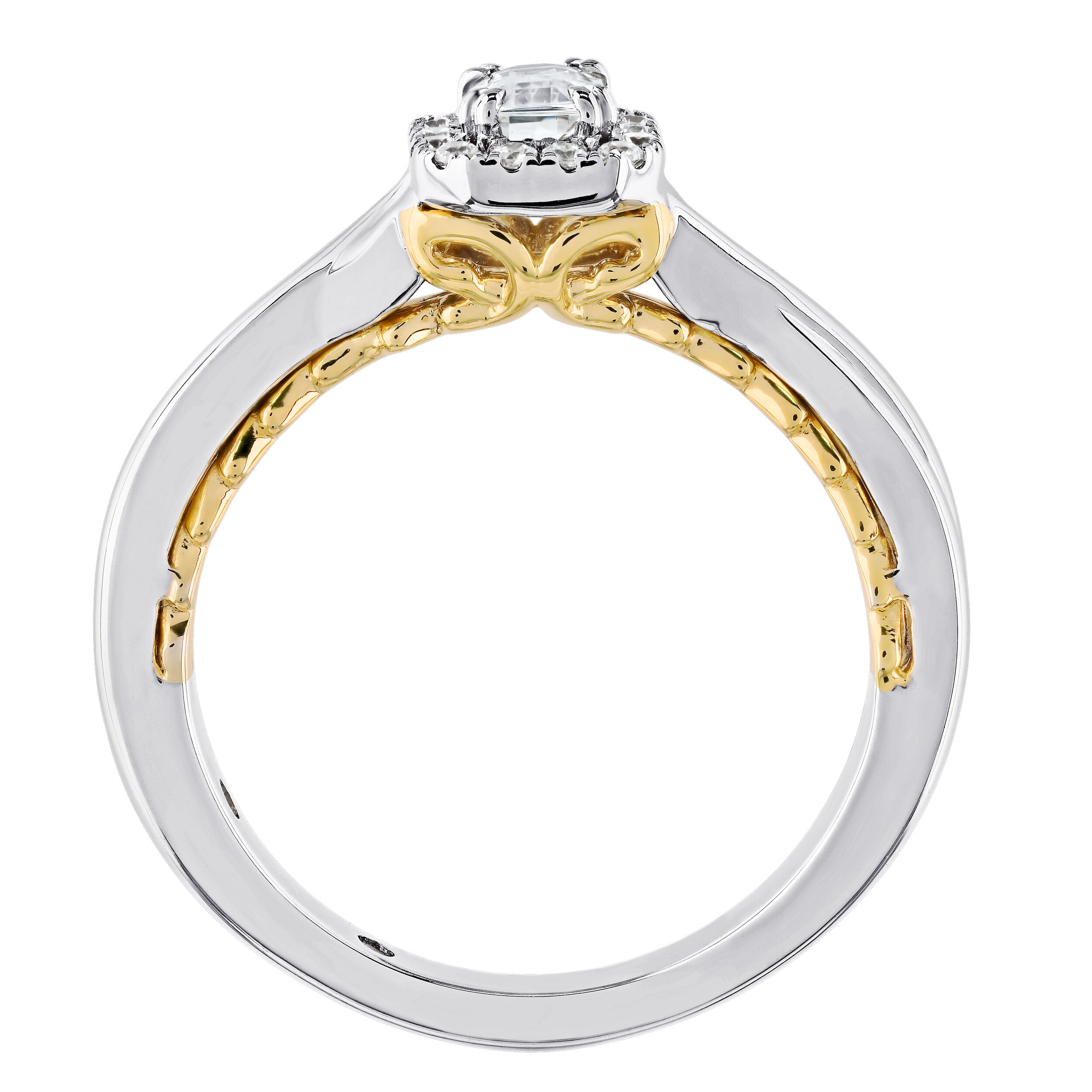 Celestial Love&trade; 14K Two Tone Diamond Emerald Cluster Halo Crossover Shoulders 0.51 Ctw