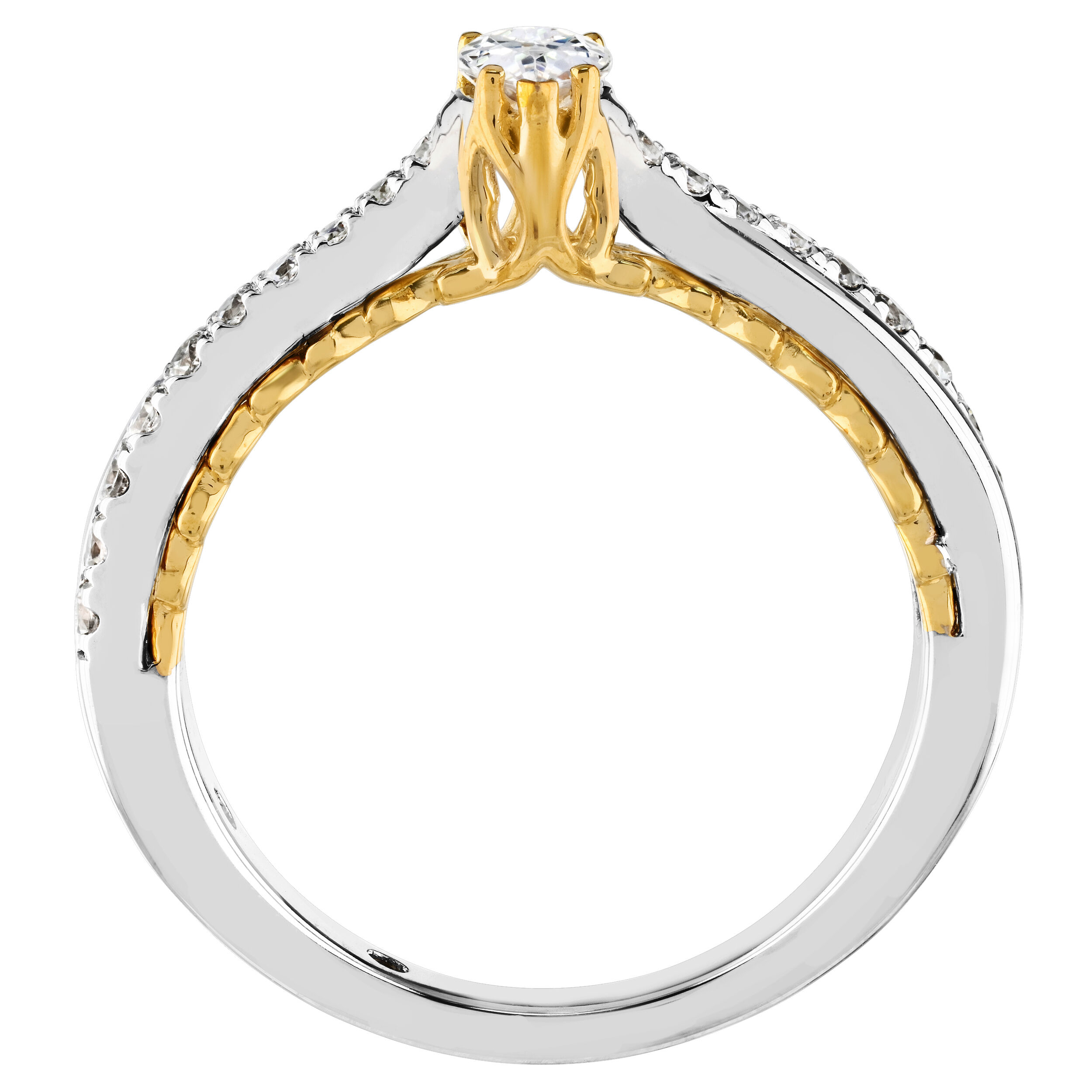 Celestial Love&trade; 14K Two Tone Diamond Pear Shape Prong Set Asymmetrical Crossover 0.69 Ctw