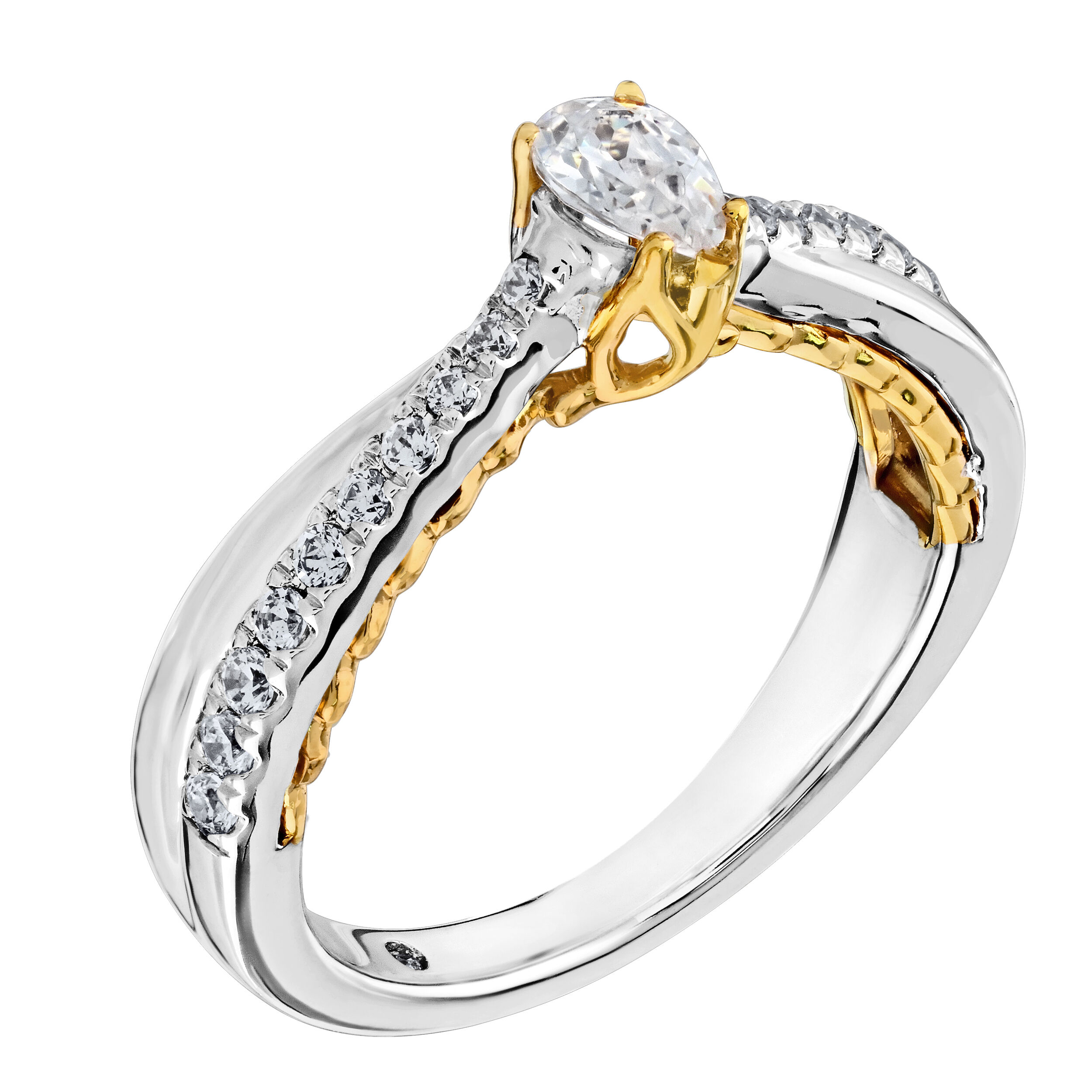 Celestial Love&trade; 14K Two Tone Diamond Pear Shape Prong Set Asymmetrical Crossover 0.69 Ctw