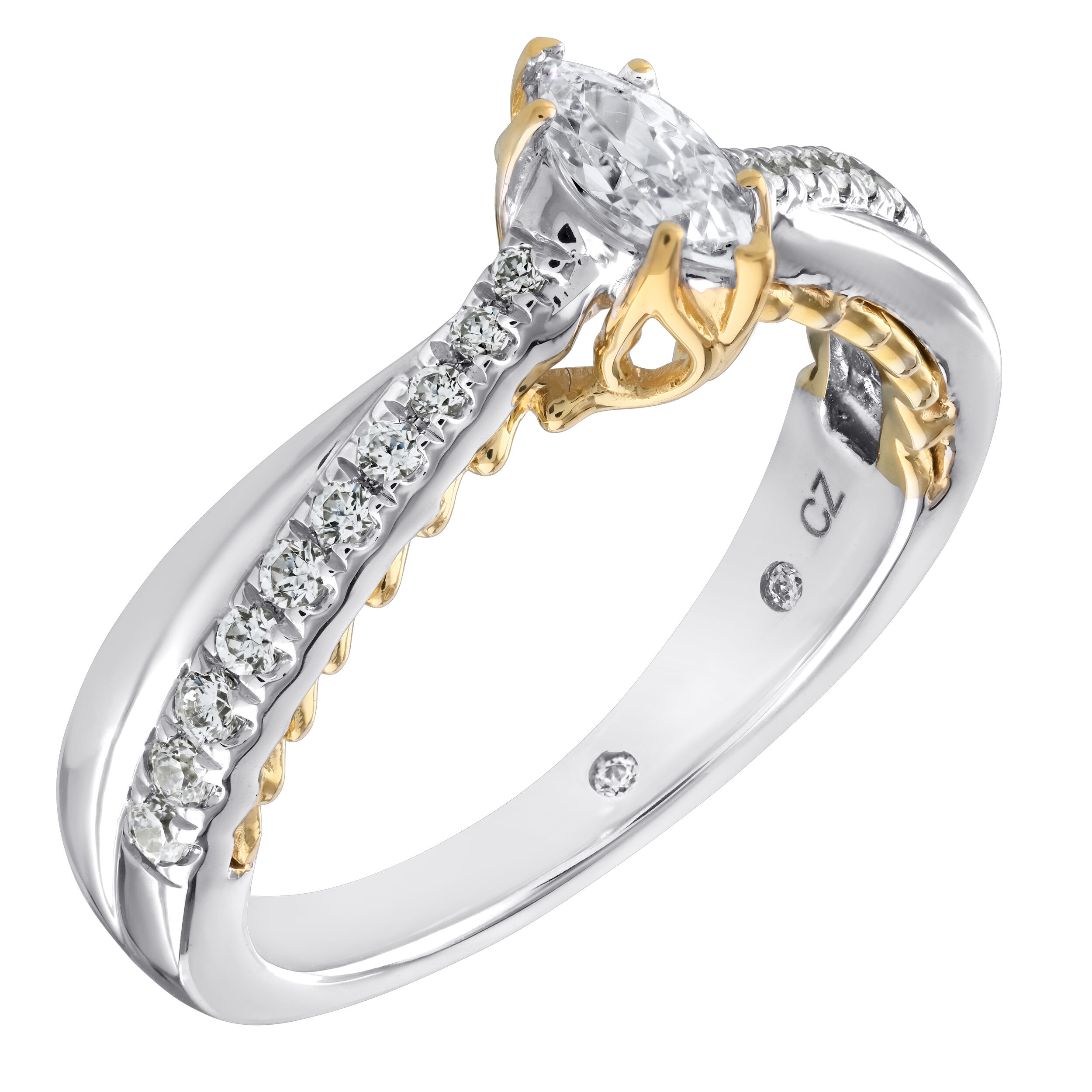 Celestial Love&trade; 14K Two Tone Diamond Marquise Prong Set Asymmetrical Crossover 0.50 Ctw