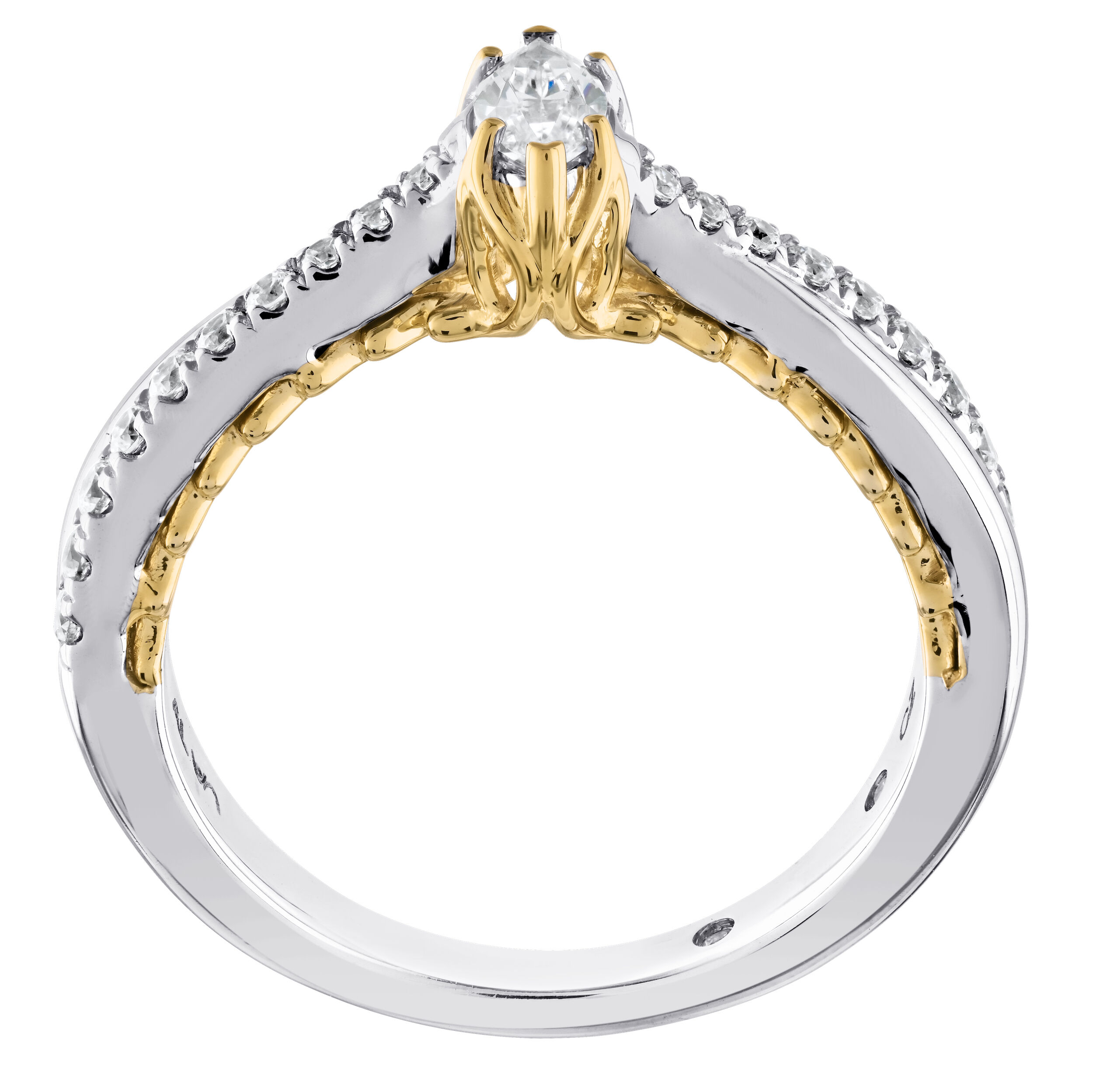 Celestial Love&trade; 14K Two Tone Diamond Marquise Prong Set Asymmetrical Crossover 0.50 Ctw