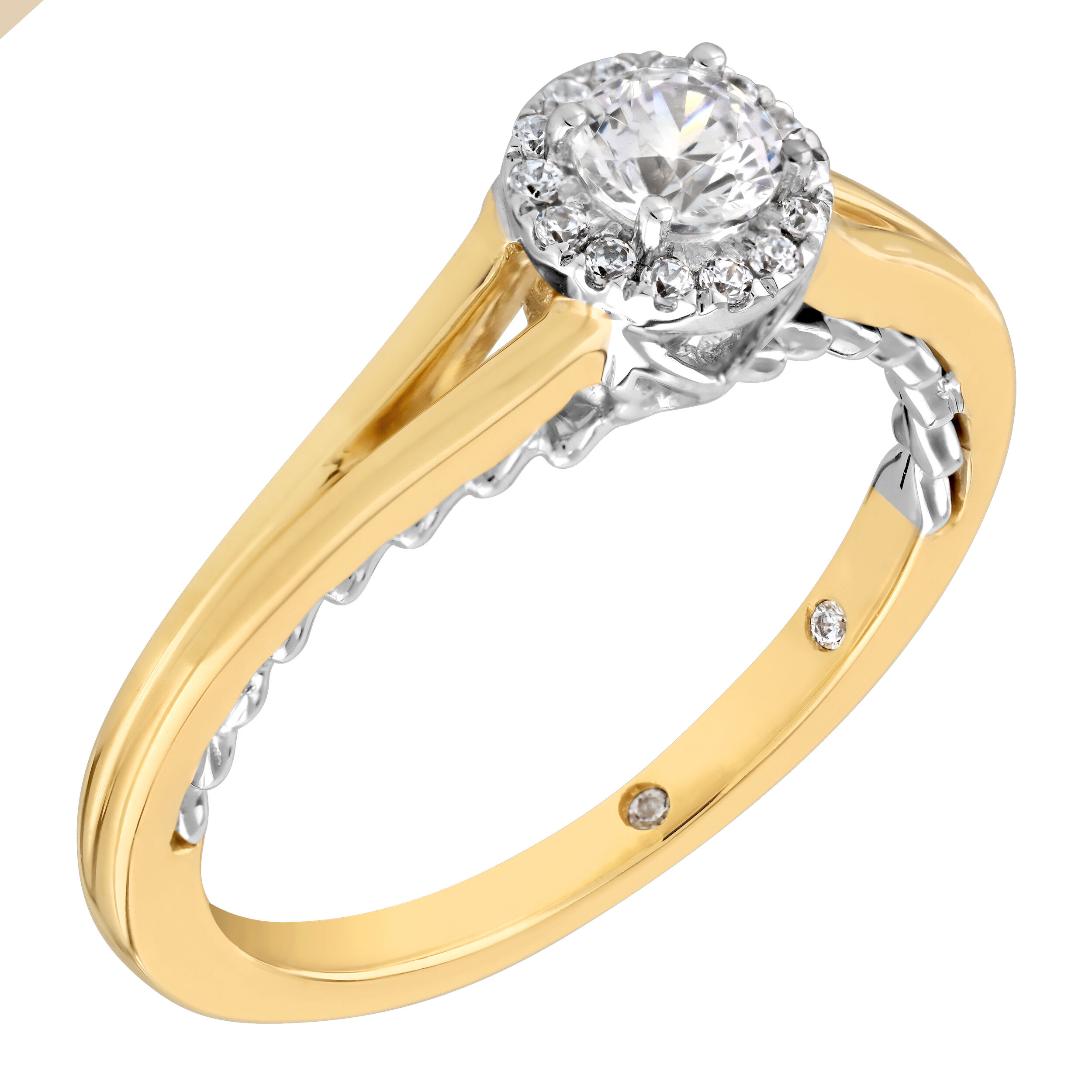 Celestial Love&trade; 14K Two Tone Diamond Round Halo Split Shank 0.33 Ctw