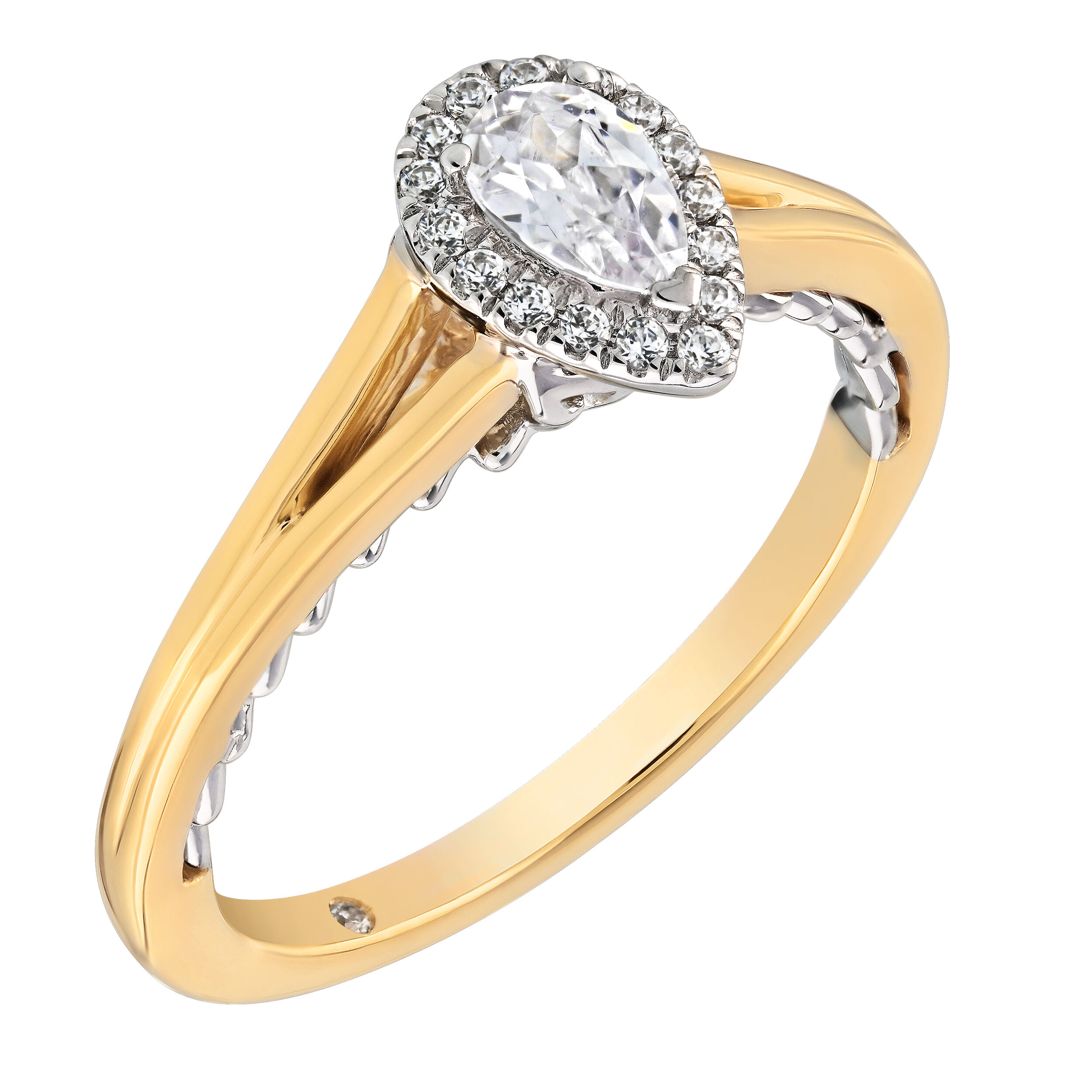 Celestial Love&trade; 14K Two Tone Diamond Pear Shape Halo Split Shank 0.32 Ctw
