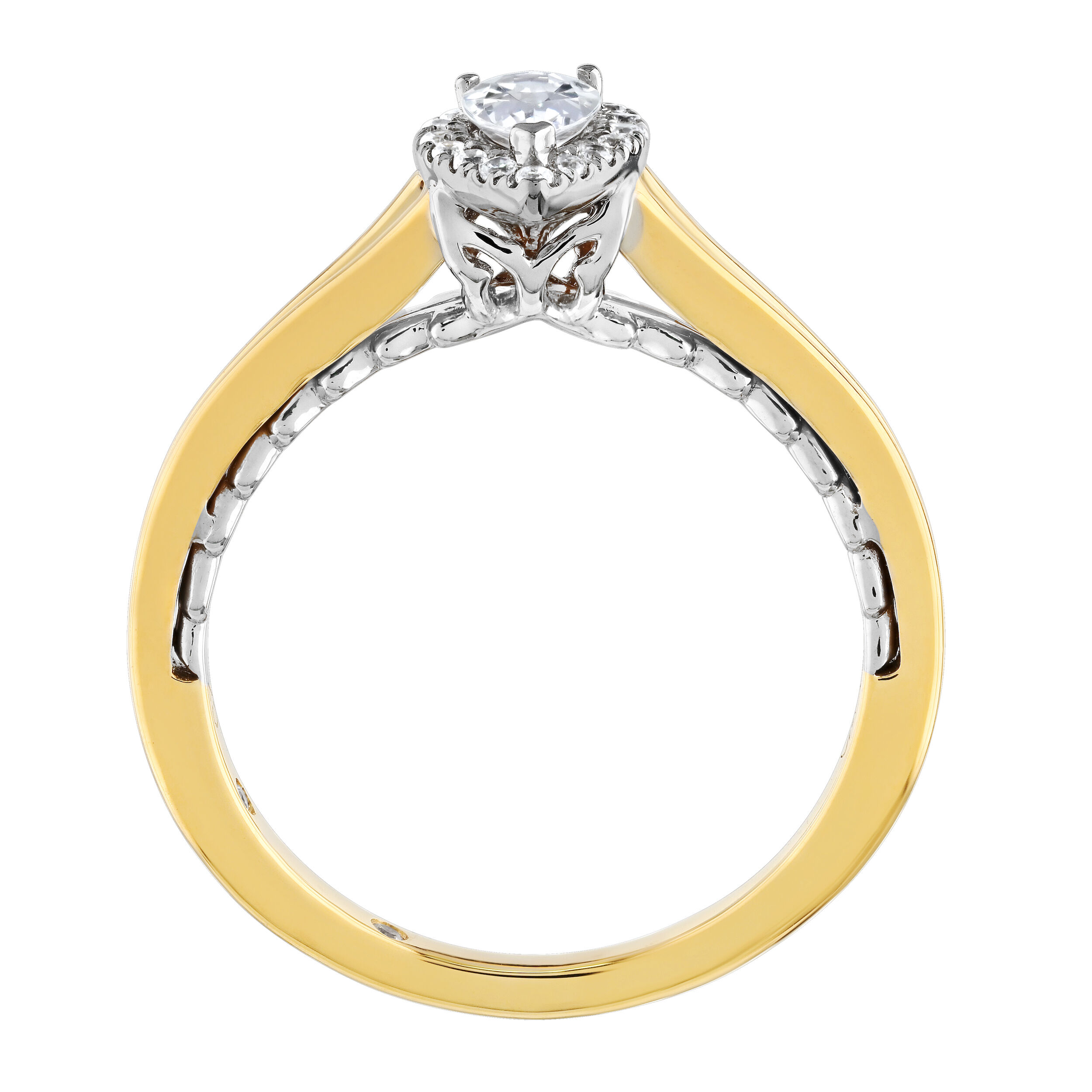 Celestial Love&trade; 14K Two Tone Diamond Pear Shape Halo Split Shank 0.32 Ctw