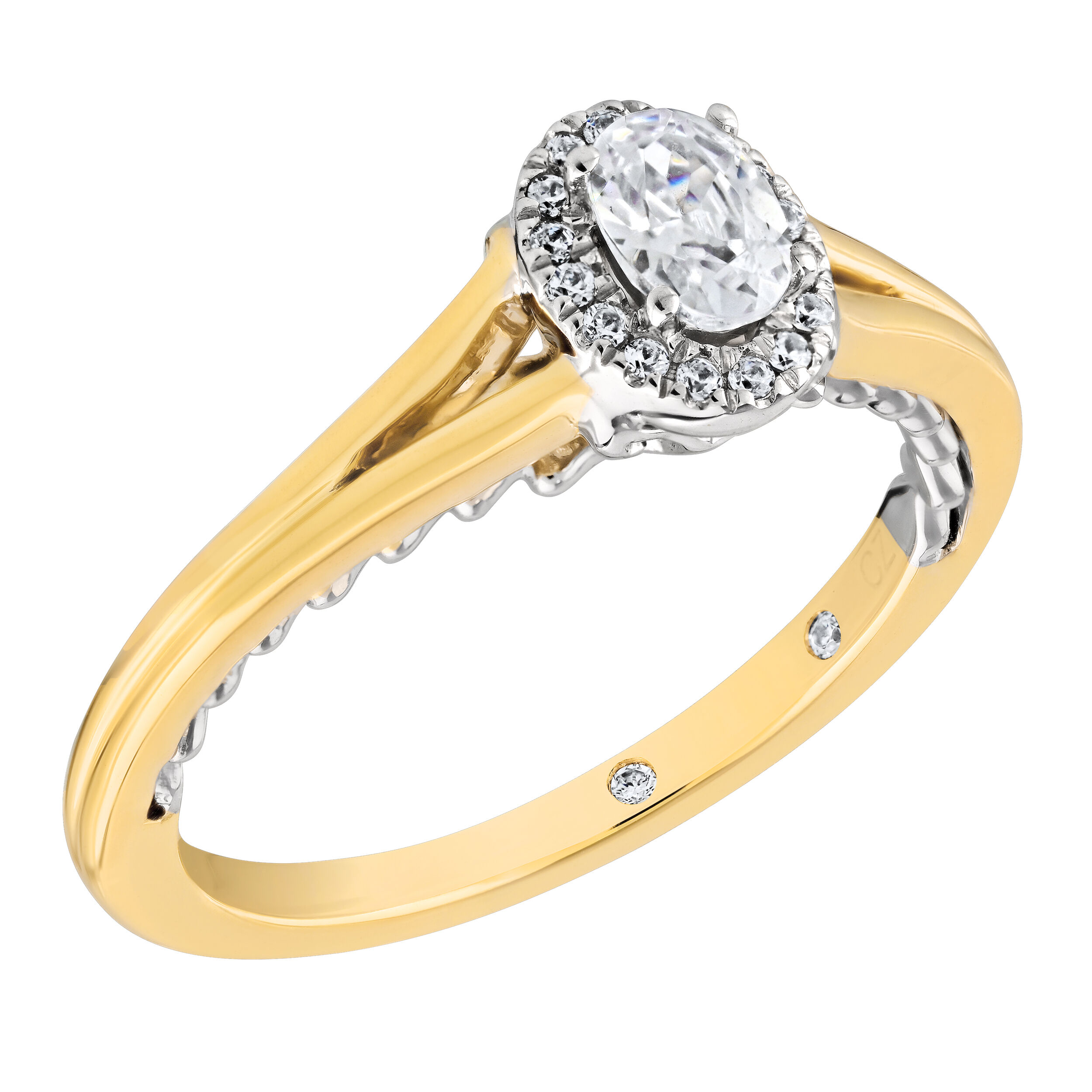 Celestial Love&trade; 14K Two Tone Diamond Oval Halo Split Shank 0.34 Ctw