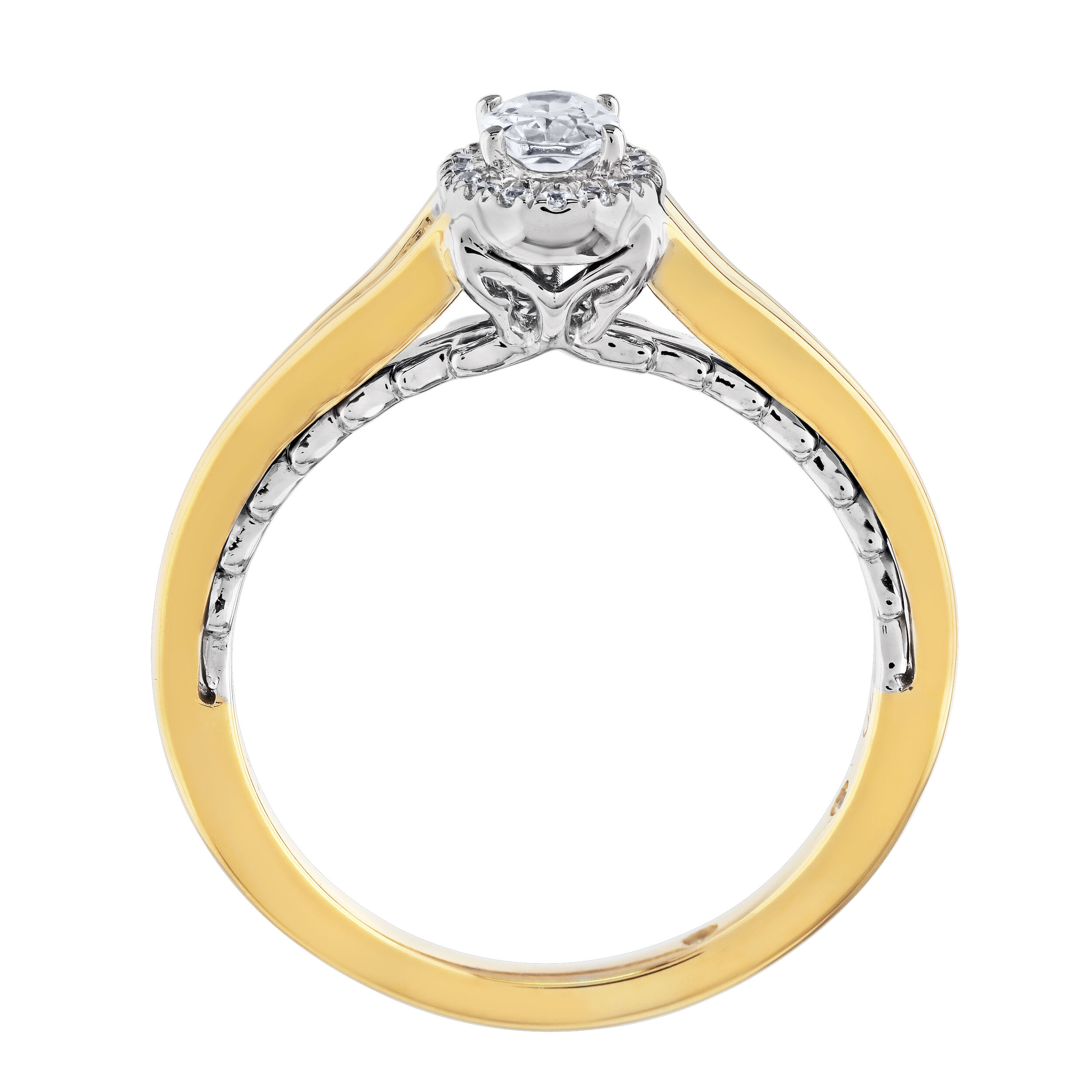 Celestial Love&trade; 14K Two Tone Diamond Oval Halo Split Shank 0.34 Ctw