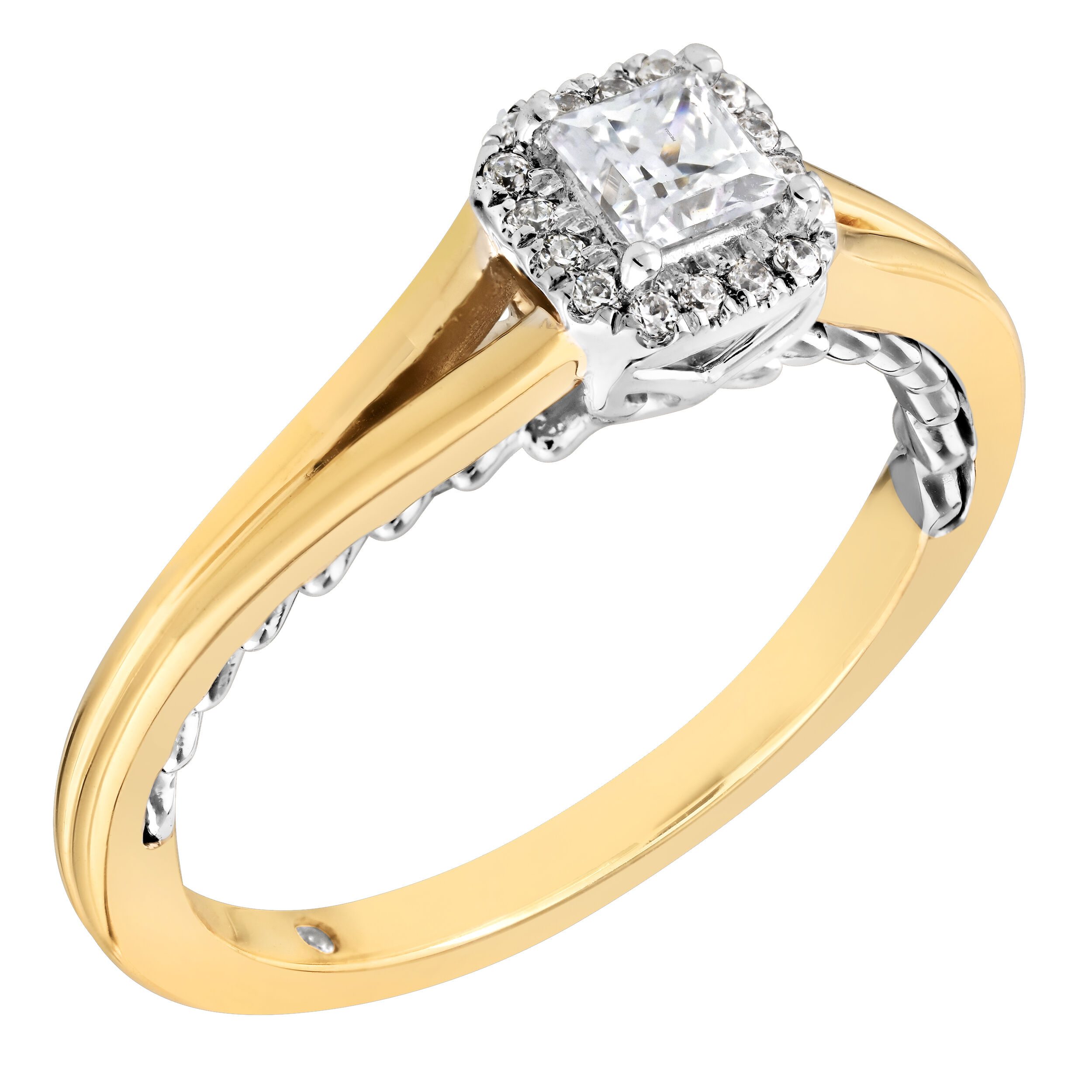 Celestial Love&trade; 14K Two Tone Diamond Asscher Halo Split Shank 0.32 Ctw