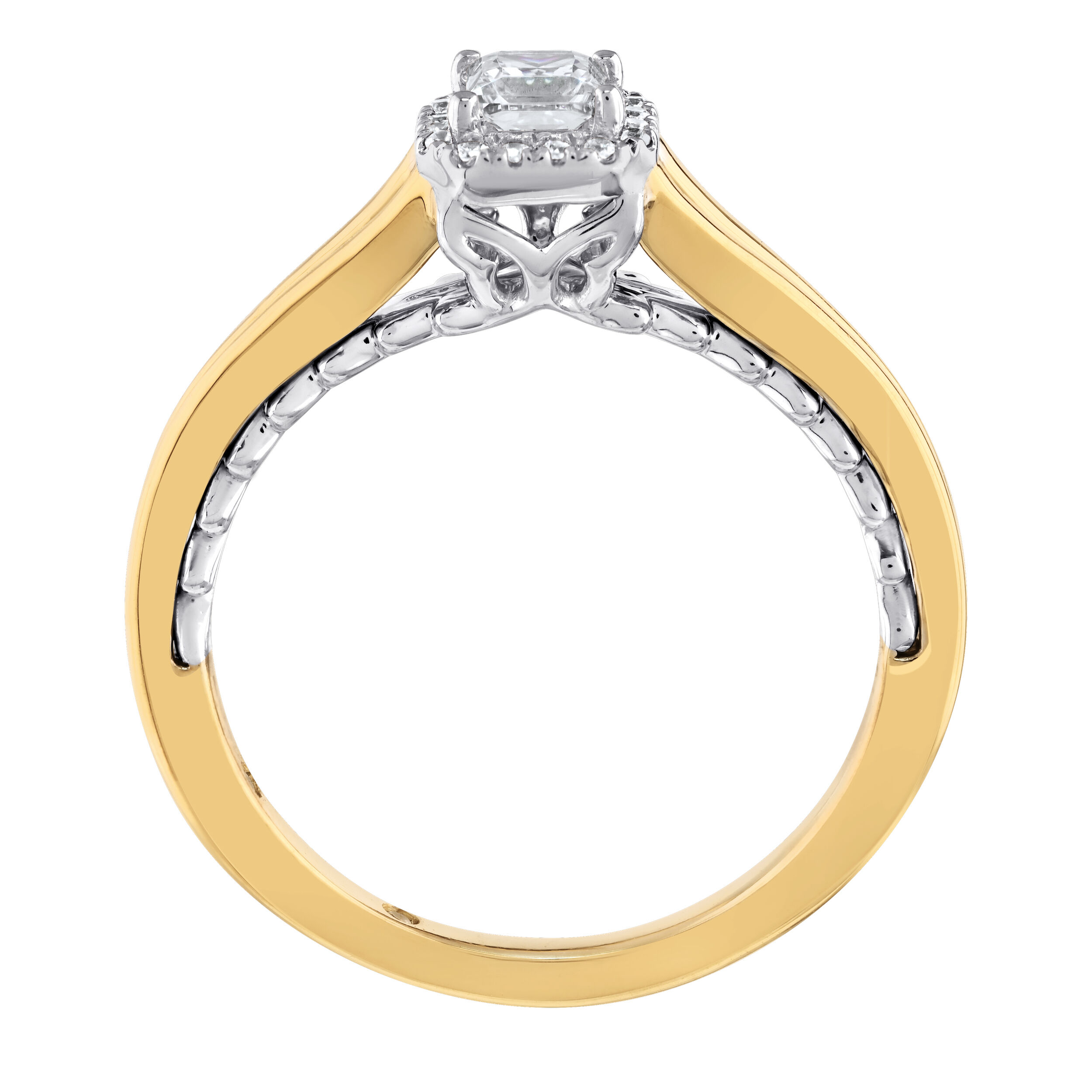 Celestial Love&trade; 14K Two Tone Diamond Asscher Halo Split Shank 0.32 Ctw