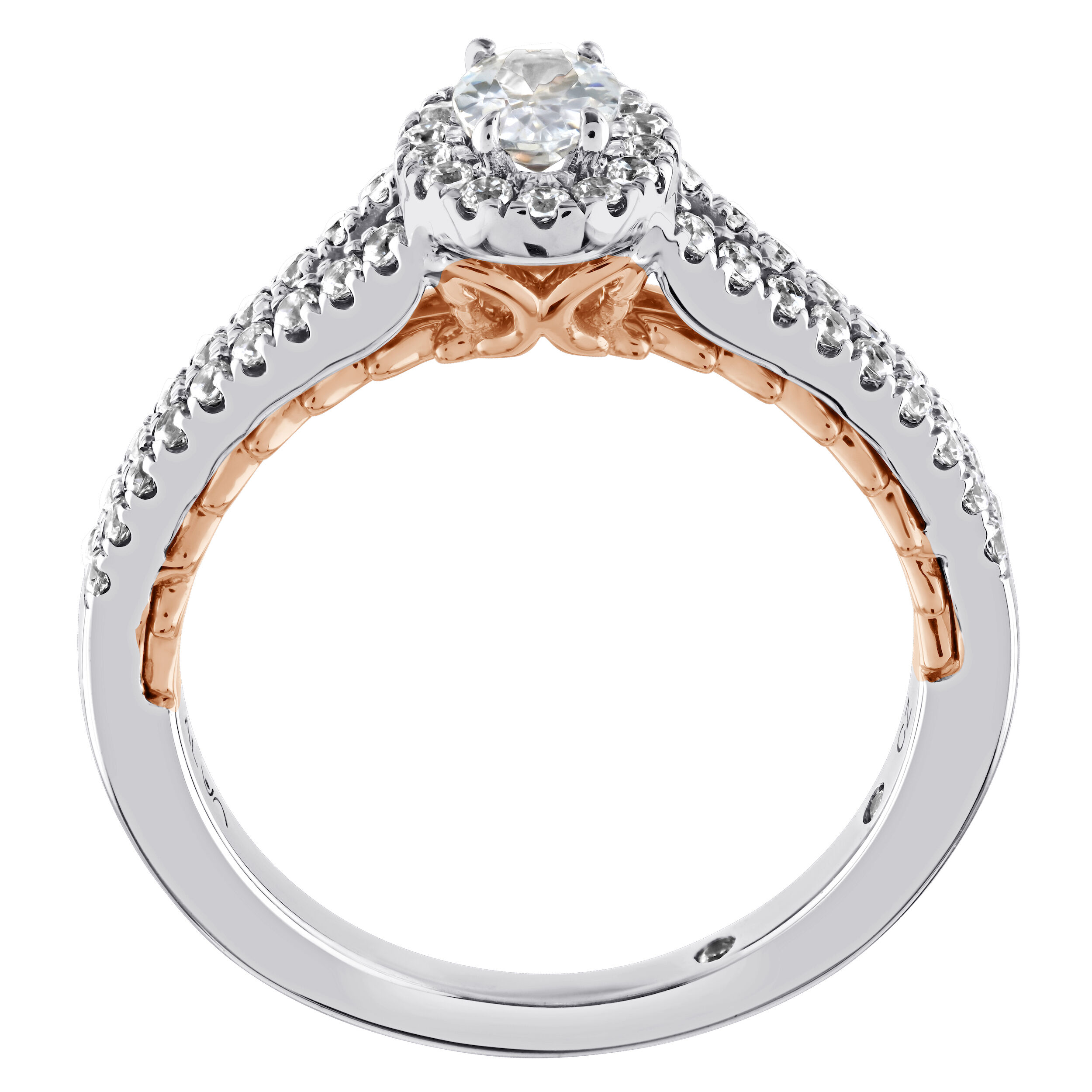 Celestial Love&trade; 14K Two Tone Diamond Oval Halo Split Shank 0.73 Ctw