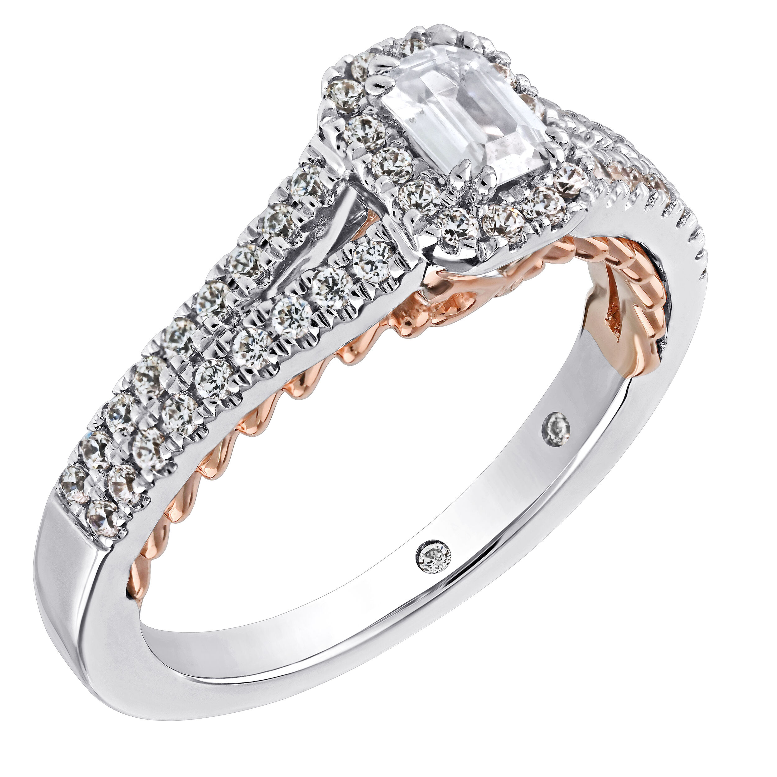 Celestial Love&trade; 14K Two Tone Diamond Emerald Halo Split Shank 0.74 Ctw