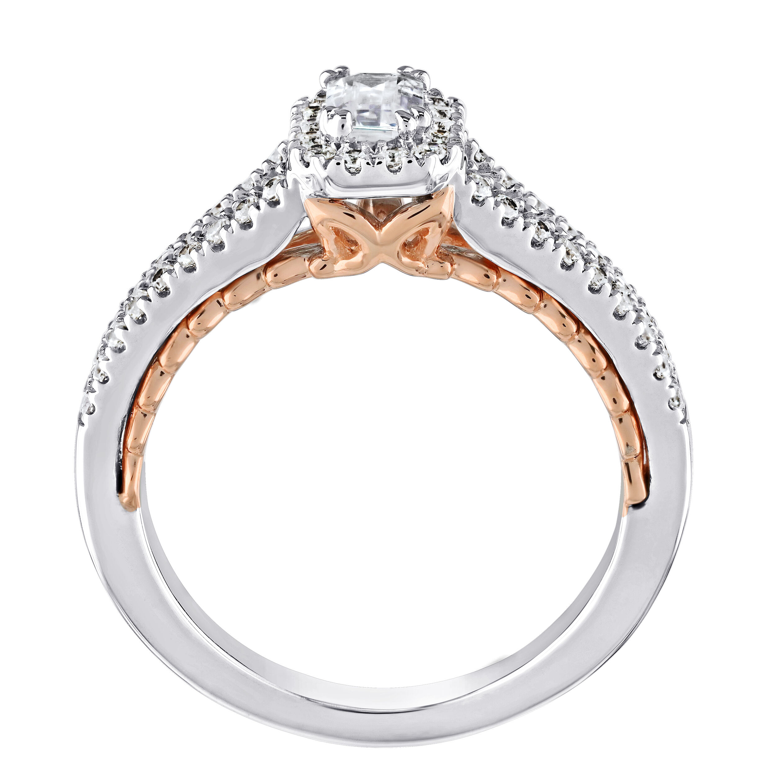 Celestial Love&trade; 14K Two Tone Diamond Emerald Halo Split Shank 0.74 Ctw