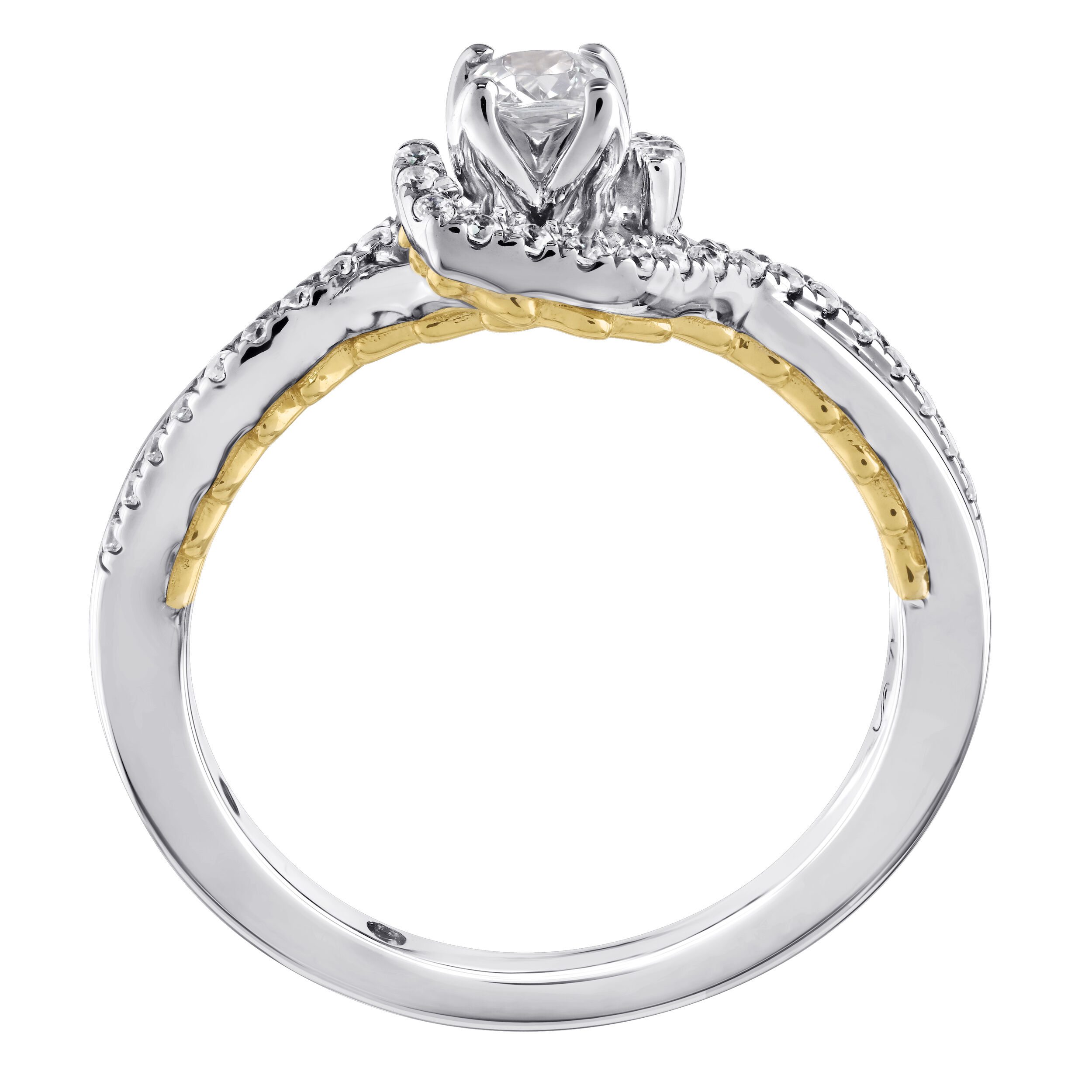 Celestial Love&trade; 14K Two Tone Diamond Cushion Halo Crossover Asymmetrical Shoulders 0.38 Ctw