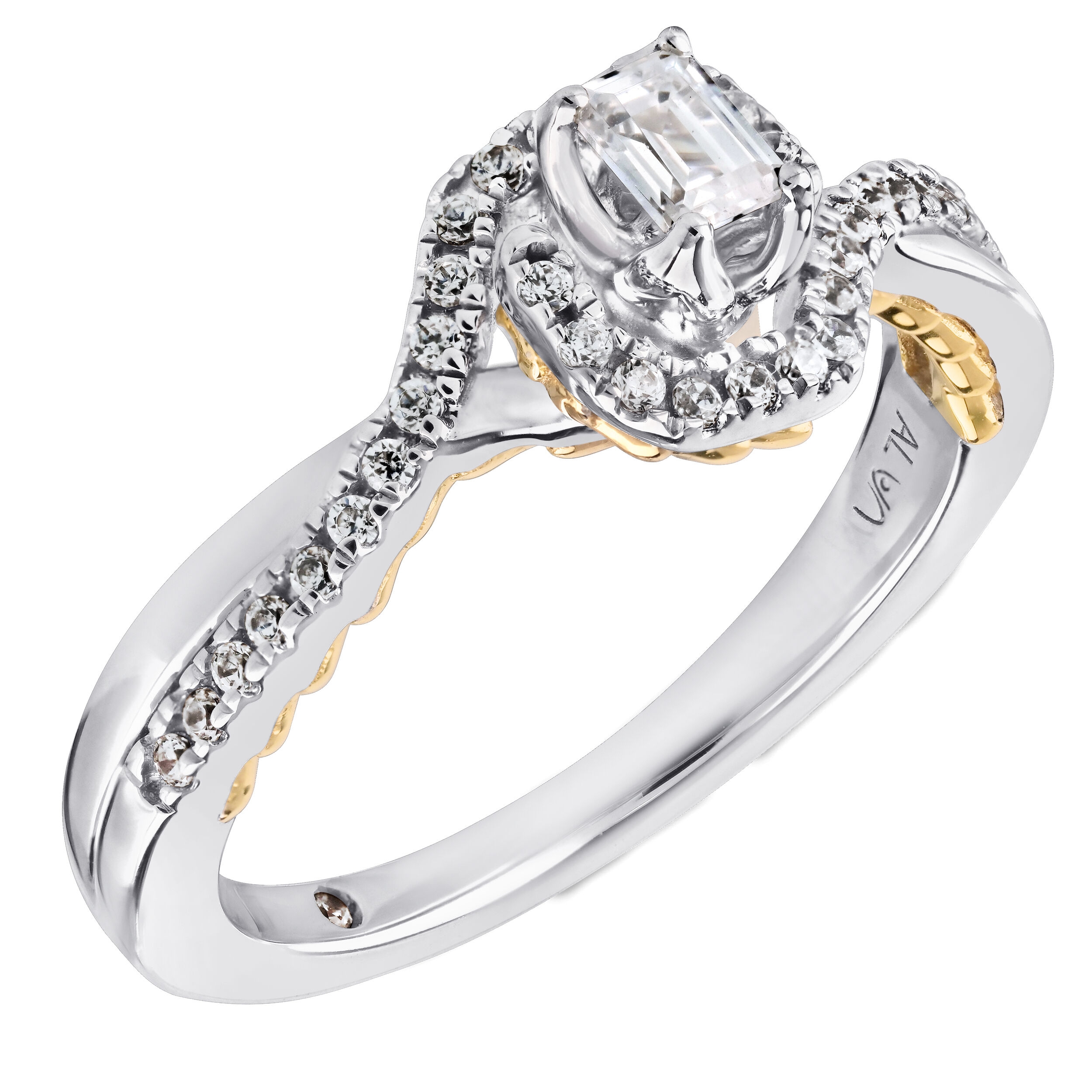 Celestial Love&trade; 14K Two Tone Diamond Emerald Halo Crossover Asymmetrical Shoulders 0.38 Ctw