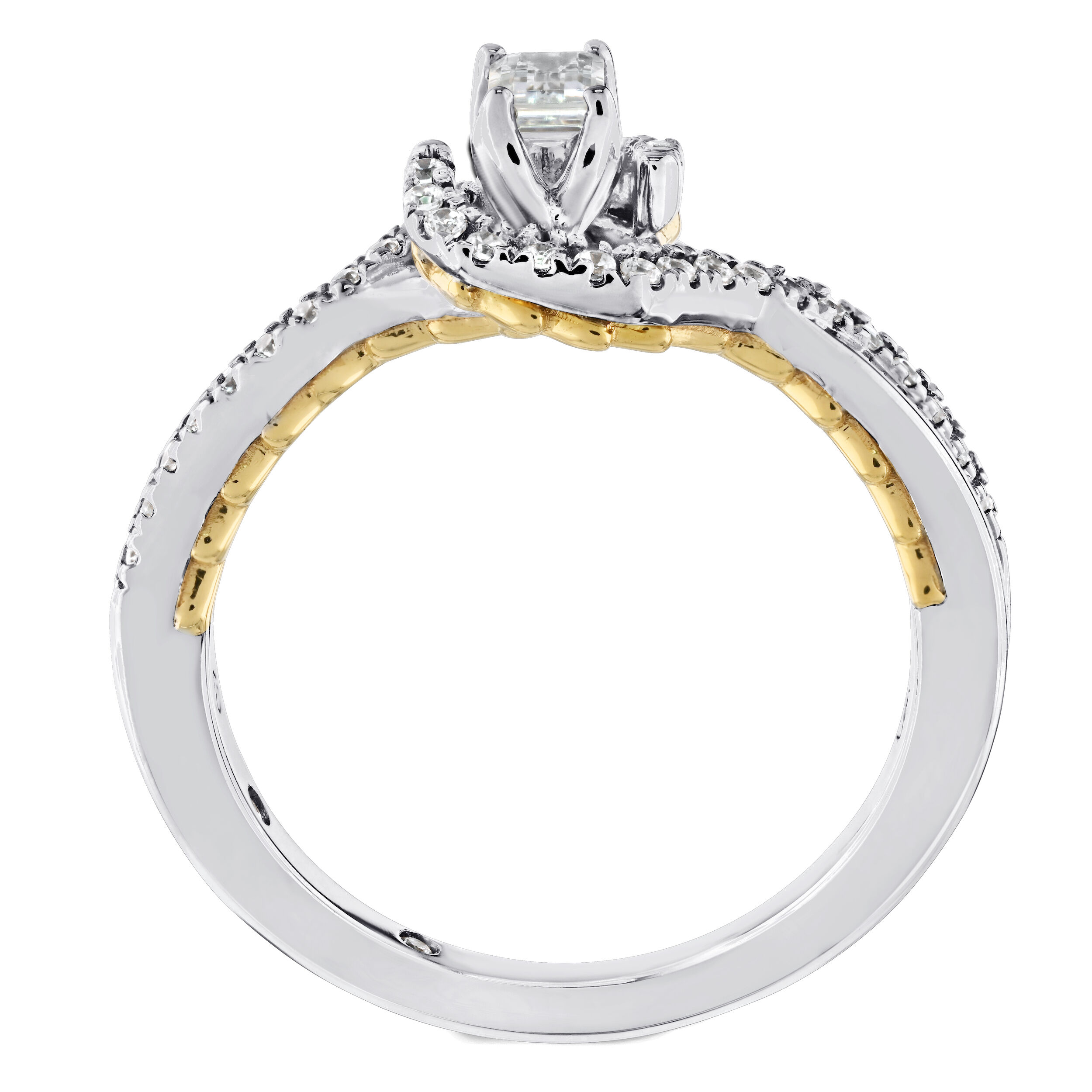 Celestial Love&trade; 14K Two Tone Diamond Emerald Halo Crossover Asymmetrical Shoulders 0.38 Ctw