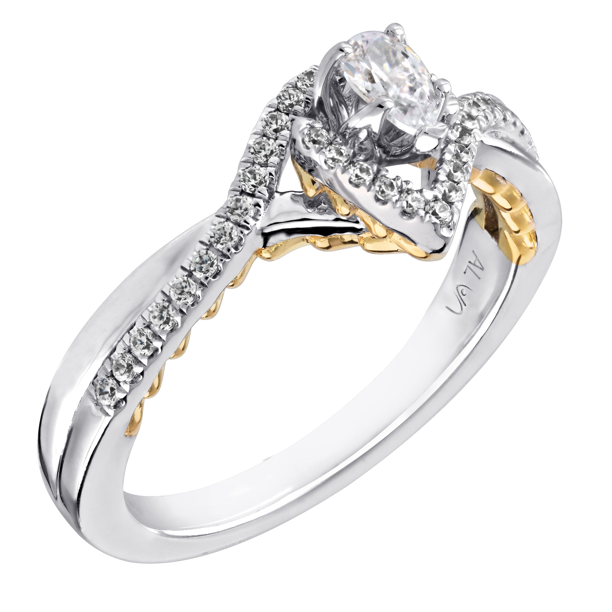 Celestial Love&trade; 14K Two Tone Diamond Pear Shape Halo Crossover Asymmetrical Shoulders 0.39 Ctw