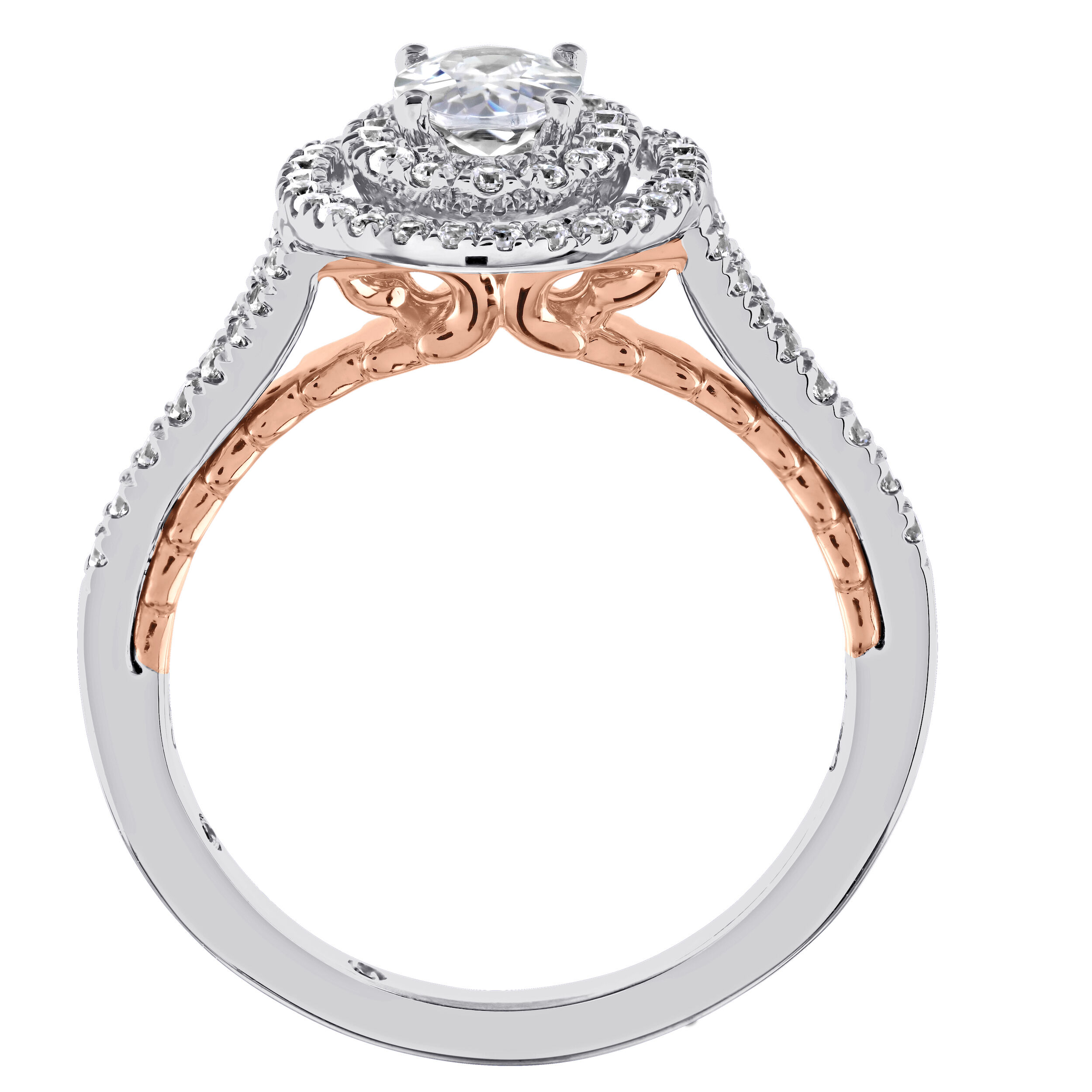 Celestial Love&trade; 14K Two Tone Diamond Oval Double Halo Split Shank 1.00 Ctw