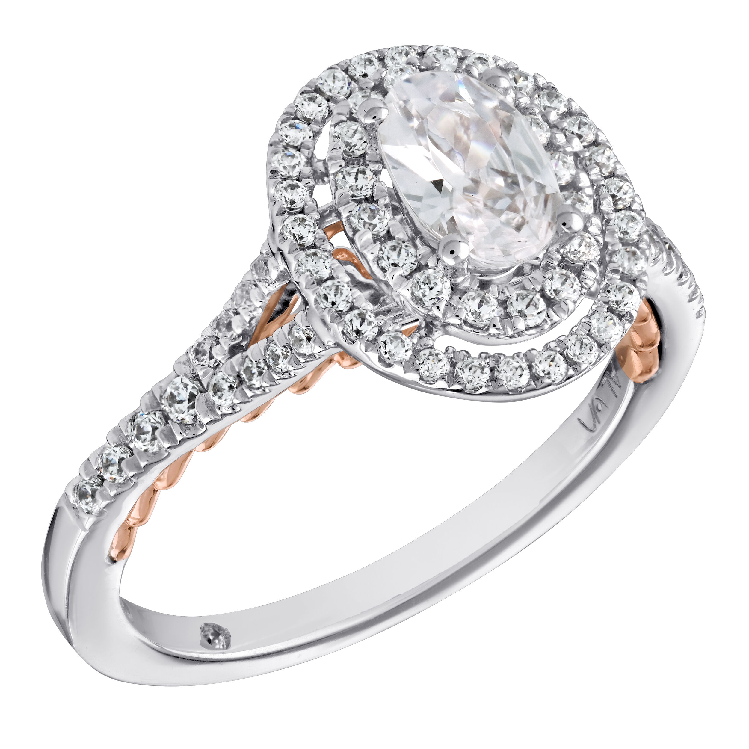 Celestial Love&trade; 14K Two Tone Diamond Oval Double Halo Split Shank 1.00 Ctw