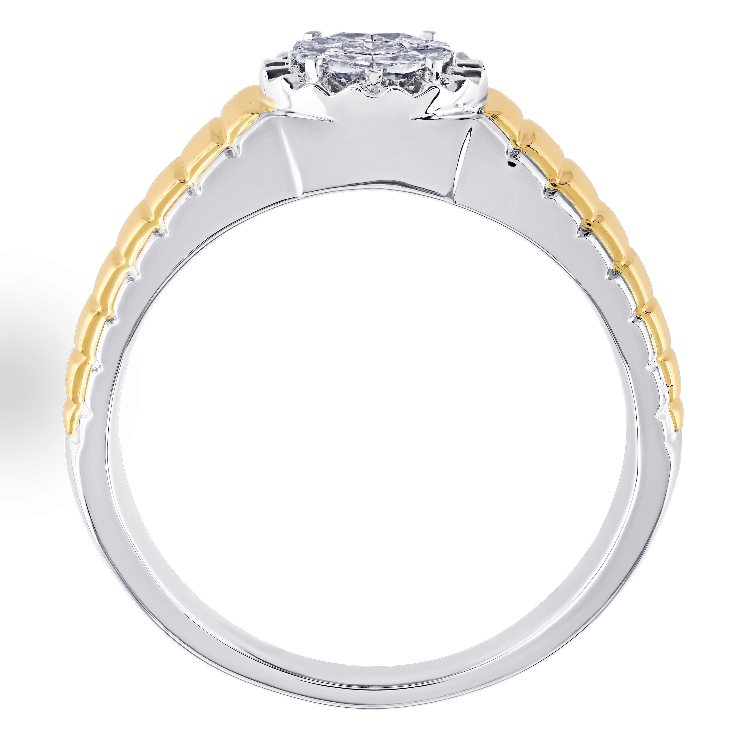 Shefian&trade; 14K Two Tone Ring Cluster Head Men's with Fluted Bezel Diamond 0.33 Ctw