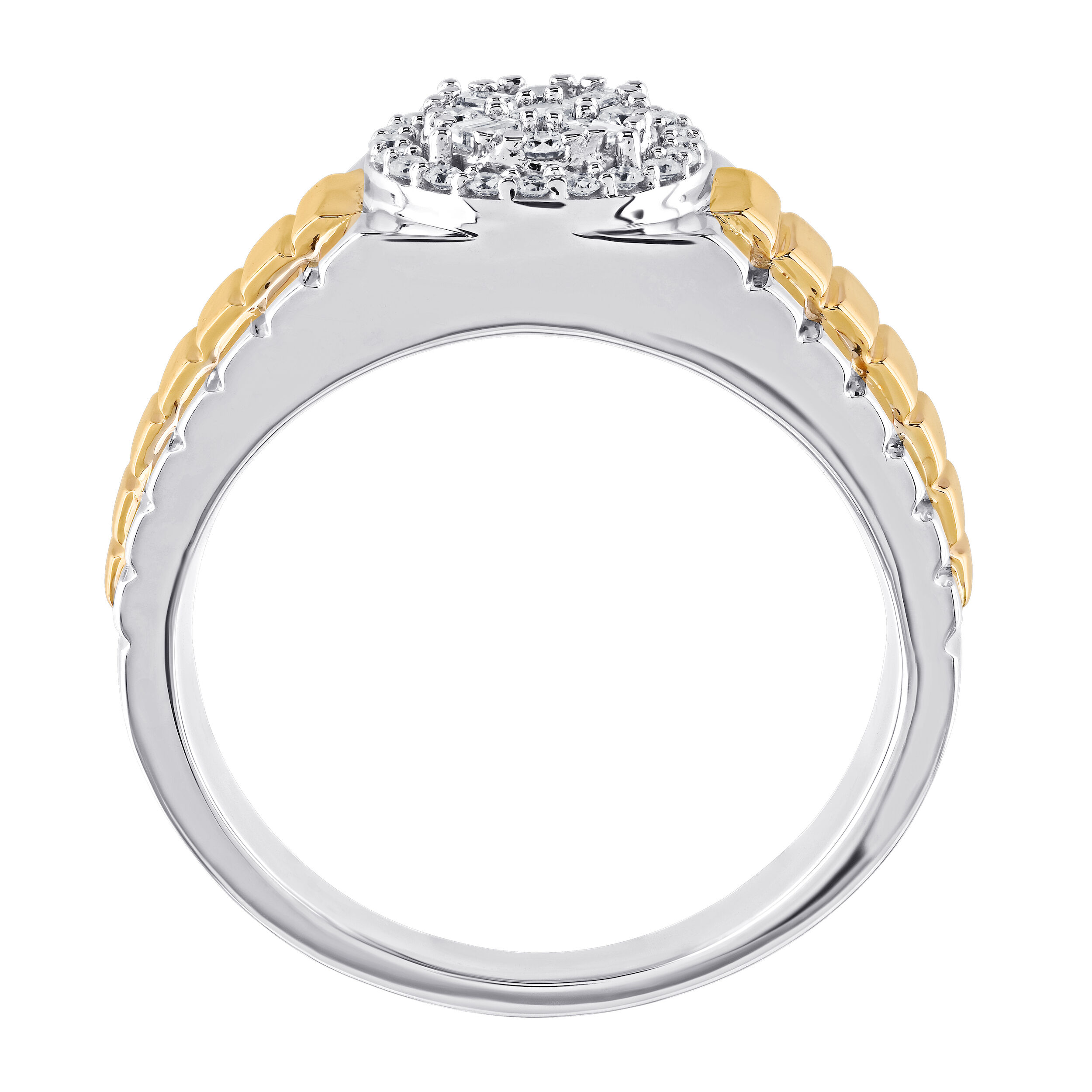 Shefian&trade; 14K Two Tone Ring Cluster Head Baguette & Round Prong Set Bezel Diamond 0.35 Ctw
