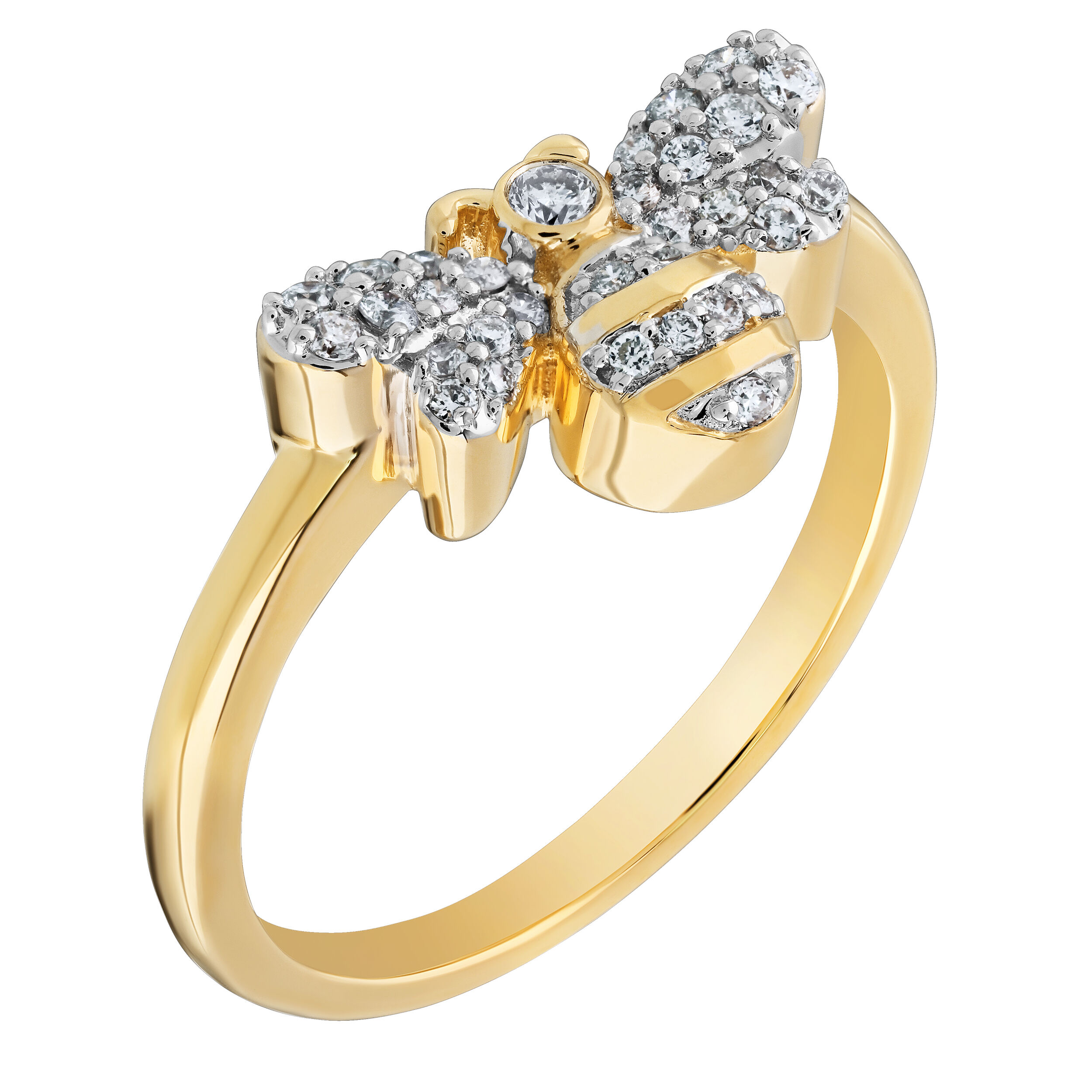ZooLightful&trade; 14K Two Tone Bumble Bee Pave Wings Bezel Head Ring Diamond 0.20 Ctw
