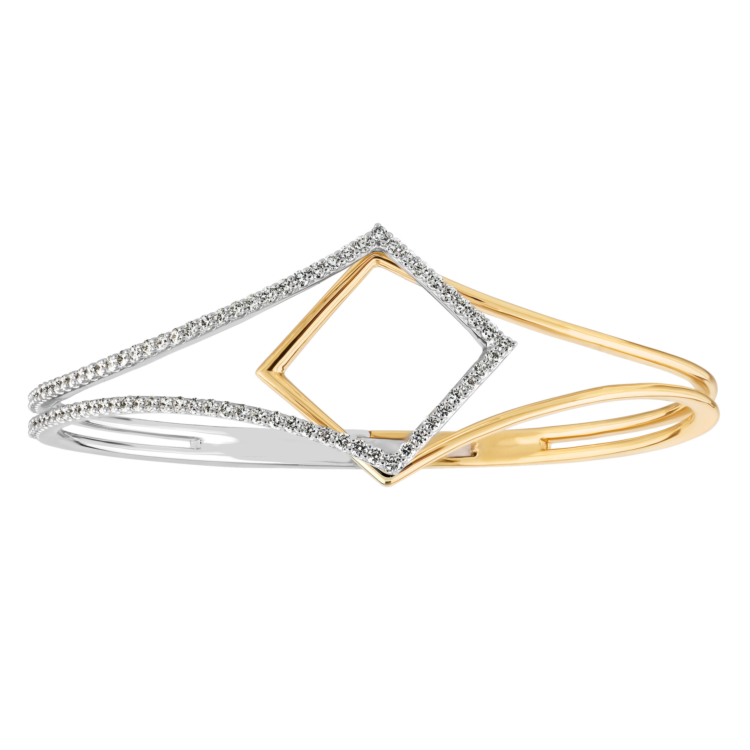 Bangle: 14TT Geometric Negative Space Asymmetrical Diamonds 85 Rd. 1.00 Ctw