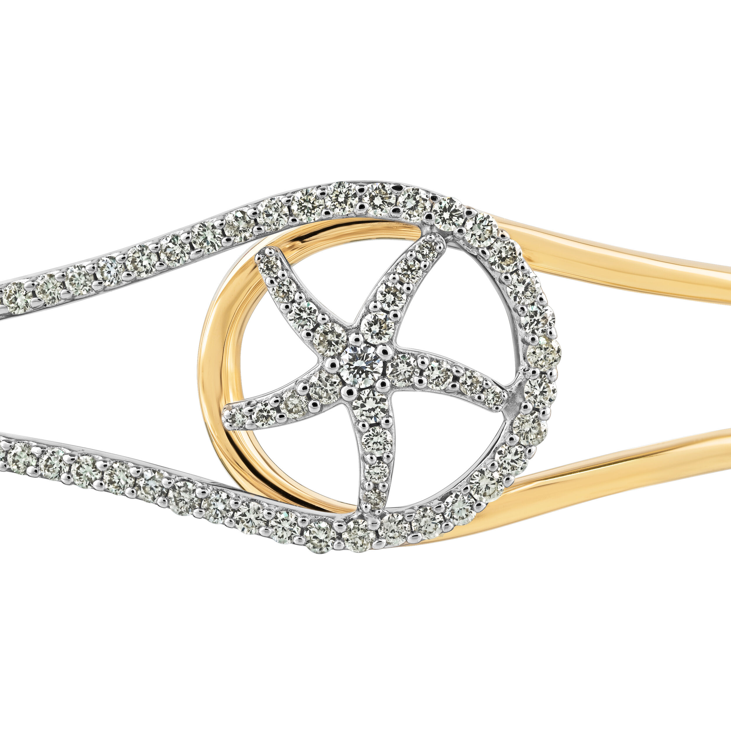 Bangle: 14TT Starfish in Circle Center Negative Space Hinged 112 Rd. 1.00 Ctw