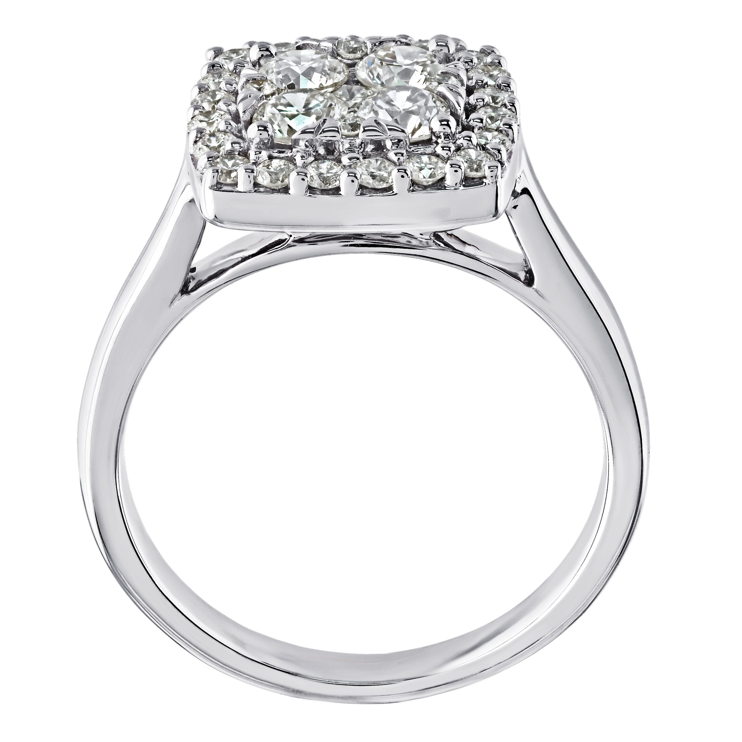 Diamond Bouquet&trade; 10K White Gold Diamond Cushion Shape Cluster Center Halo Ring 29 Rd. 1.00 Ctw Ring 1.00 Ctw
