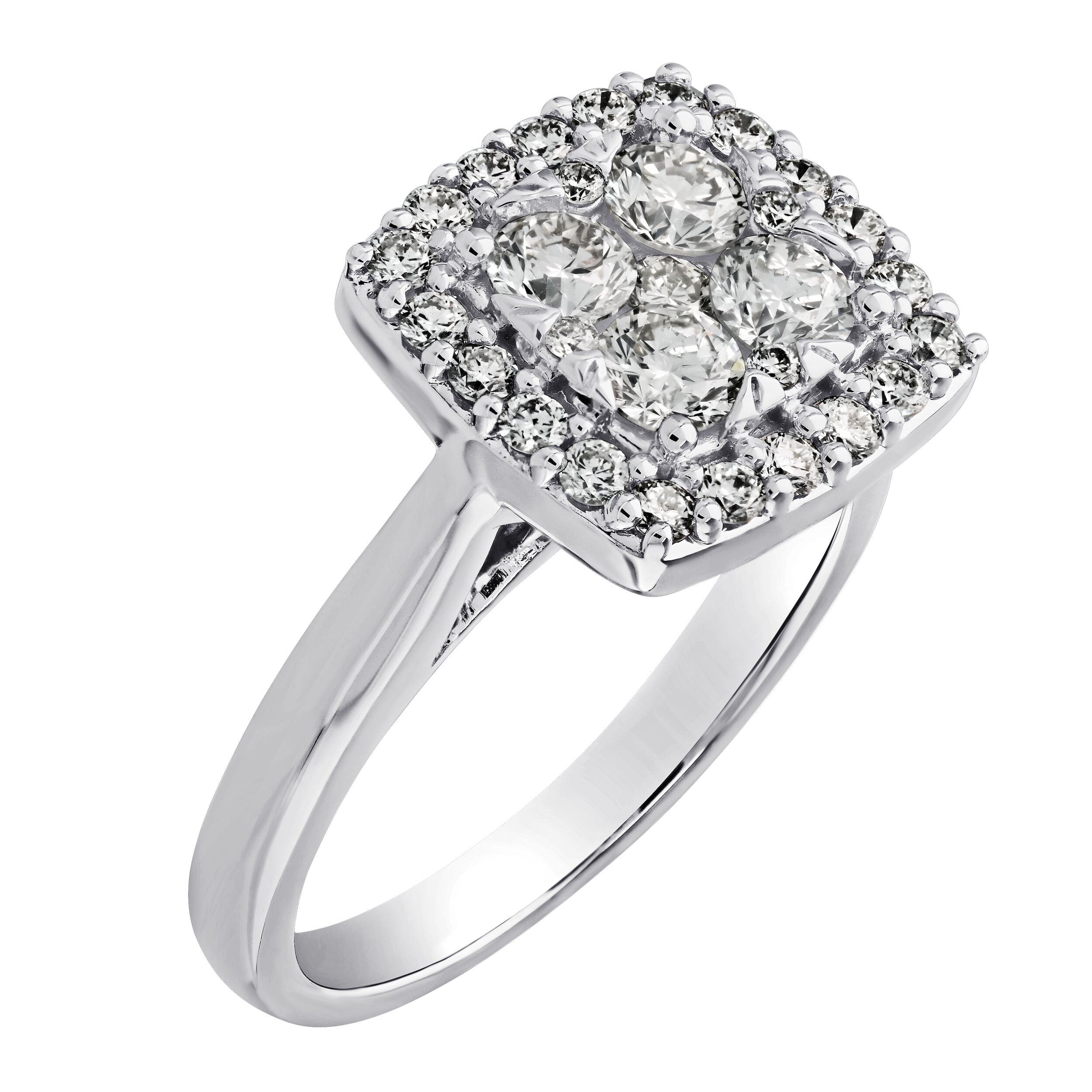 Diamond Bouquet&trade; 10K White Gold Diamond Cushion Shape Cluster Center Halo Ring 29 Rd. 1.00 Ctw Ring 1.00 Ctw