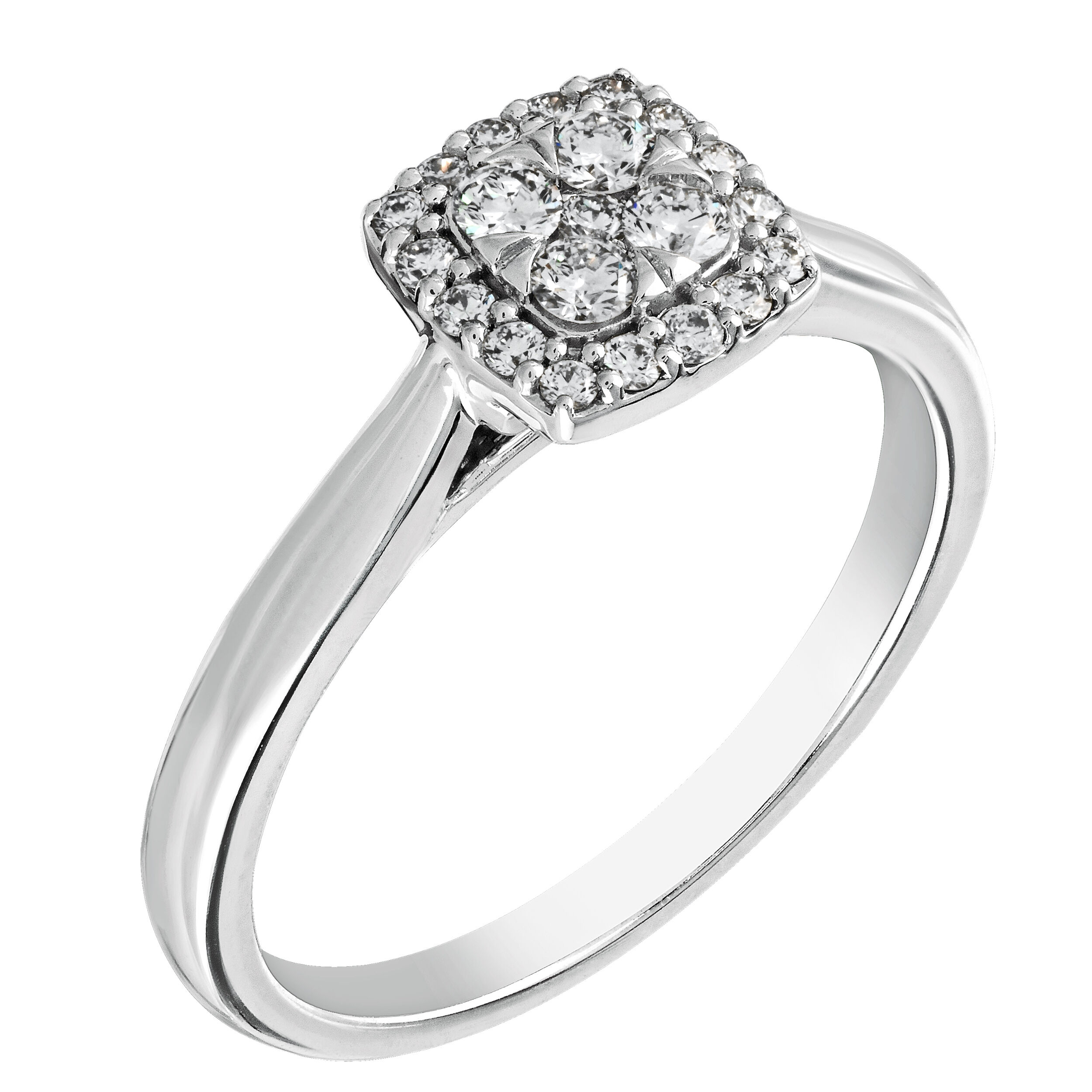 Diamond Bouquet&trade; 10K White Gold Diamond Cushion Shape Cluster Center Halo Ring 0.26 Ctw