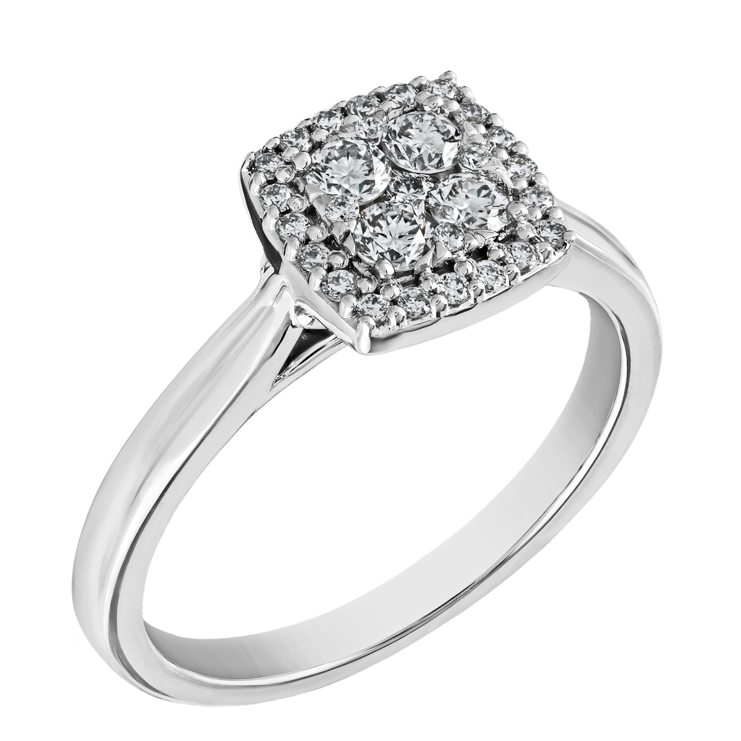Diamond Bouquet&trade; 10K White Gold Diamond Cushion Shape Cluster Center Halo Ring 0.37 Ctw