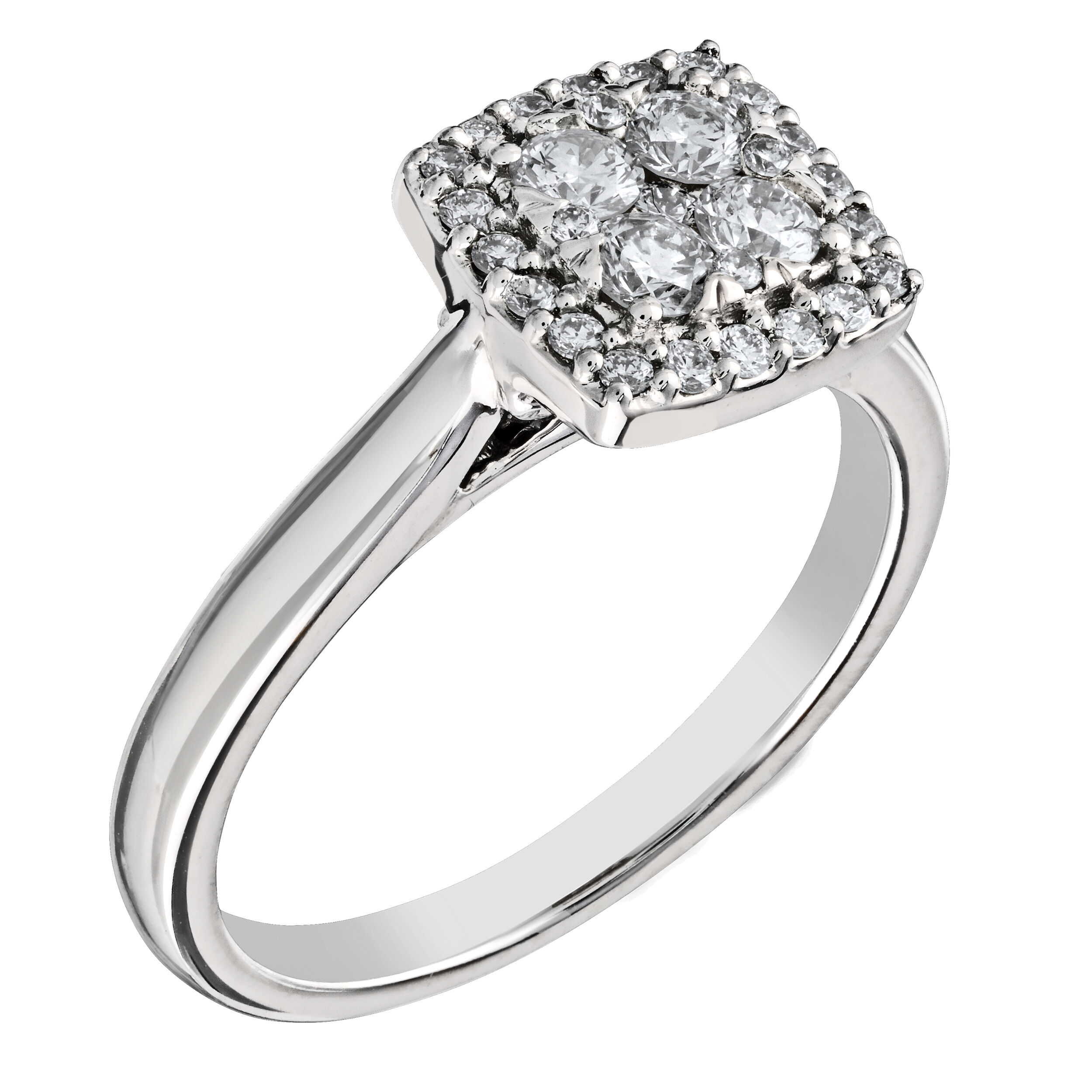 Diamond Bouquet&trade; 10K White Gold Diamond Cushion Shape Cluster Center Halo Ring 0.48 Ctw