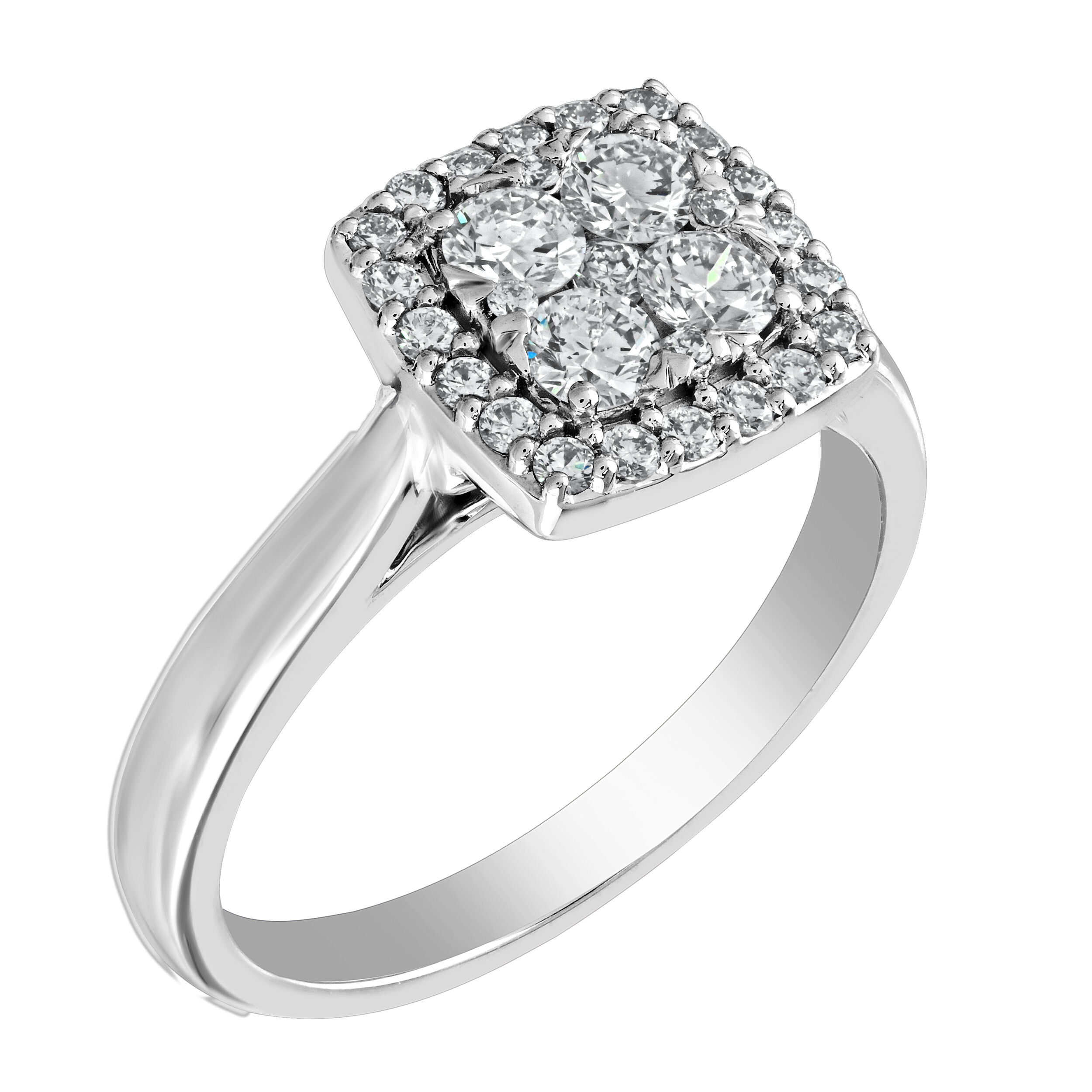 Diamond Bouquet&trade; 10K White Gold Diamond Cushion Shape Cluster Center Halo Ring 0.65 Ctw
