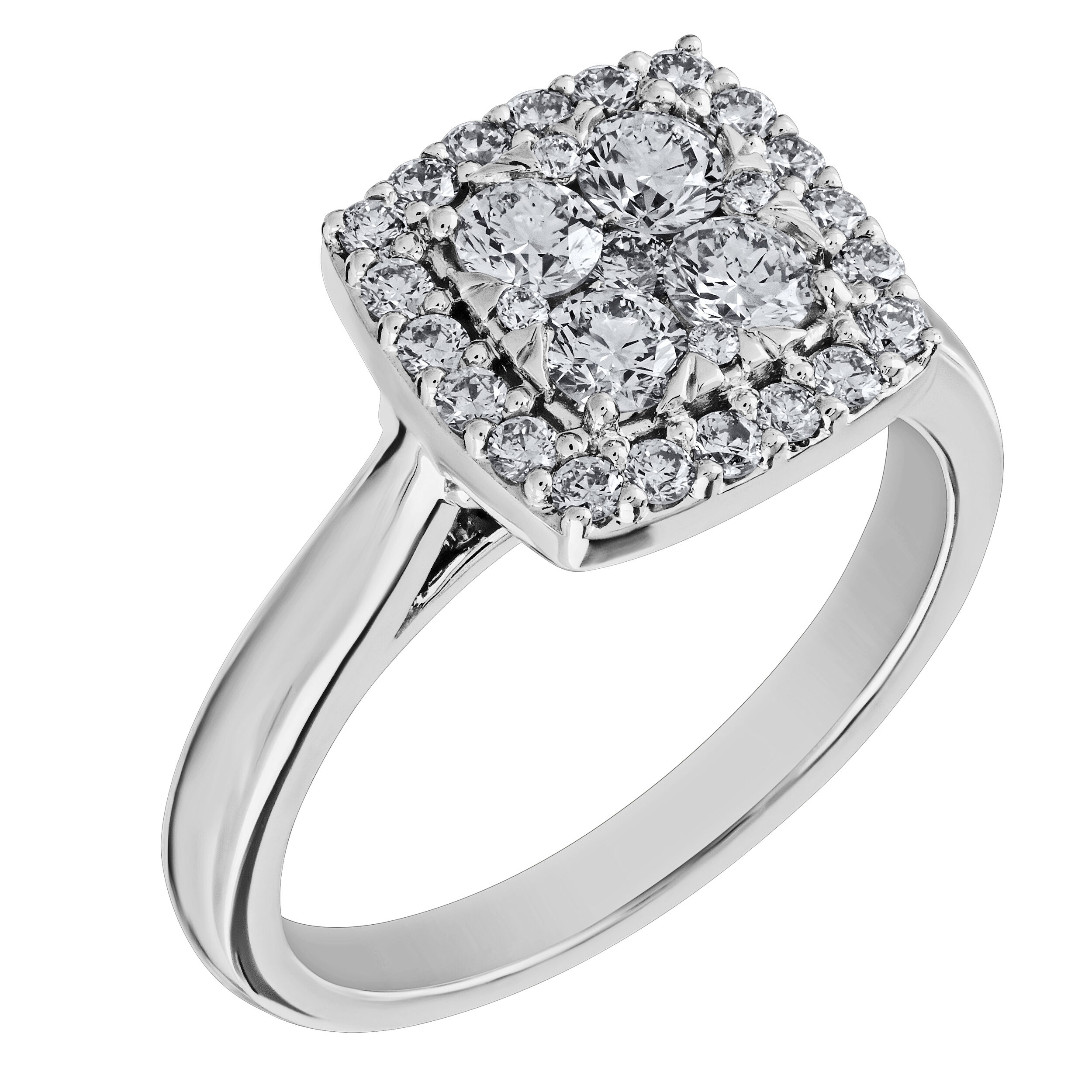 Diamond Bouquet&trade; 10K White Gold Diamond Cushion Shape Cluster Center Halo Ring 0.75 Ctw