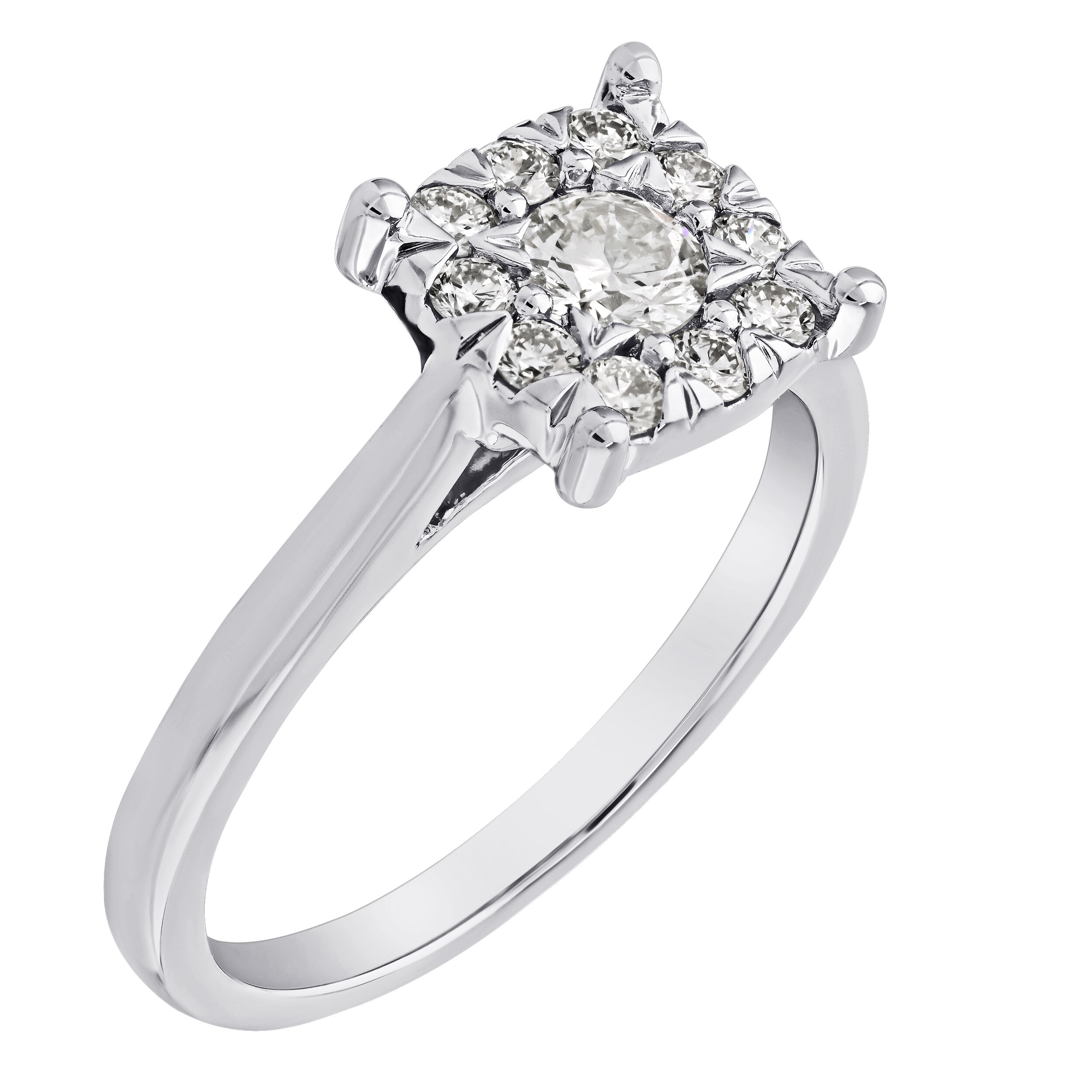 Diamond Bouquet&trade; 10K White Gold Diamond Cushion Shape Cluster Halo Plain Shank Ring 0.40 Ctw