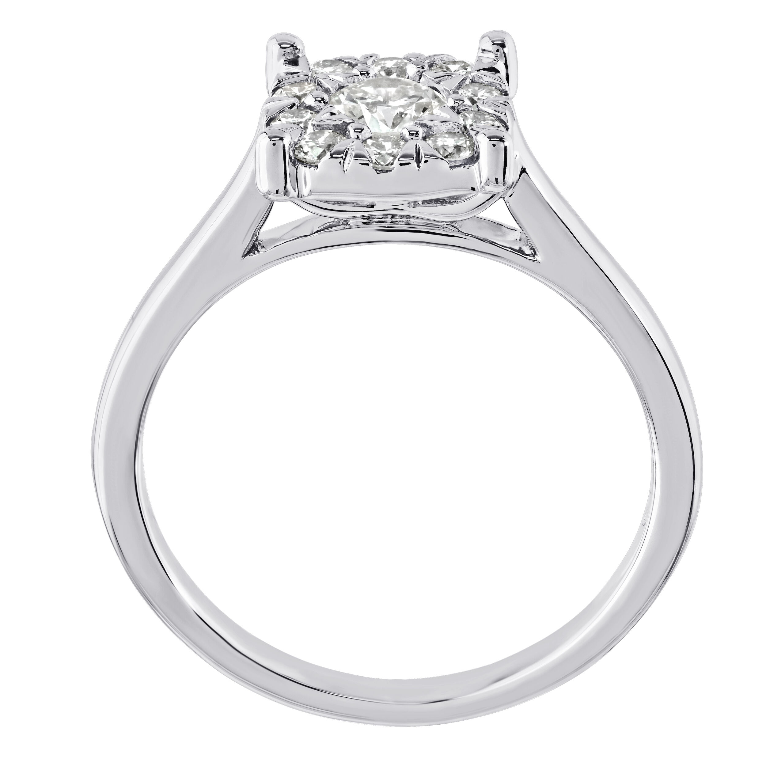Diamond Bouquet&trade; 10K White Gold Diamond Cushion Shape Cluster Halo Plain Shank Ring 0.40 Ctw