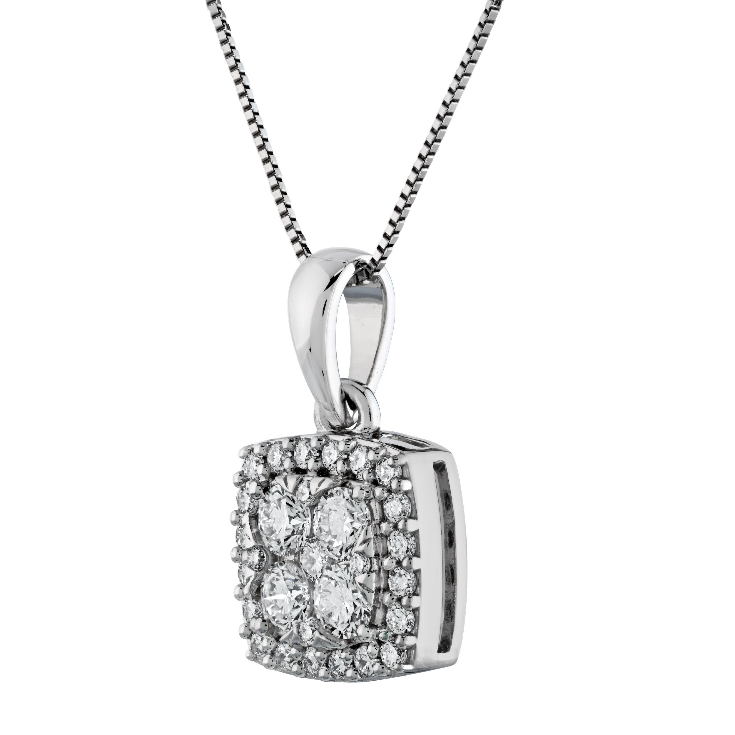Pendant: 10K Cushion Shape Cluster Center Halo 29 Rd. 1/2 Ctw