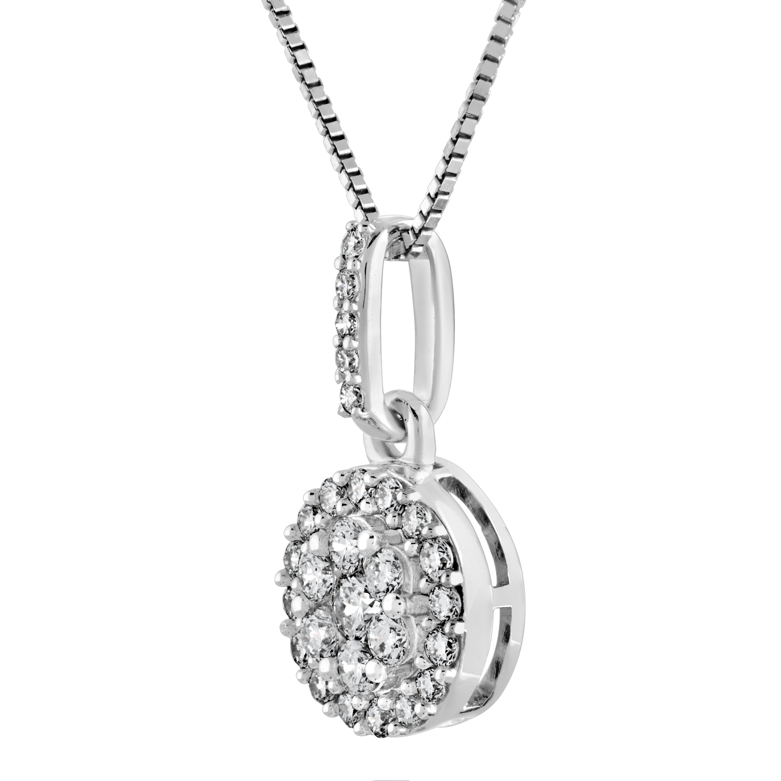 Diamond Bouquet&trade; 10K White Gold Diamond Round Cluster Center Halo Diamond Bail Pendant 0.25 Ctw
