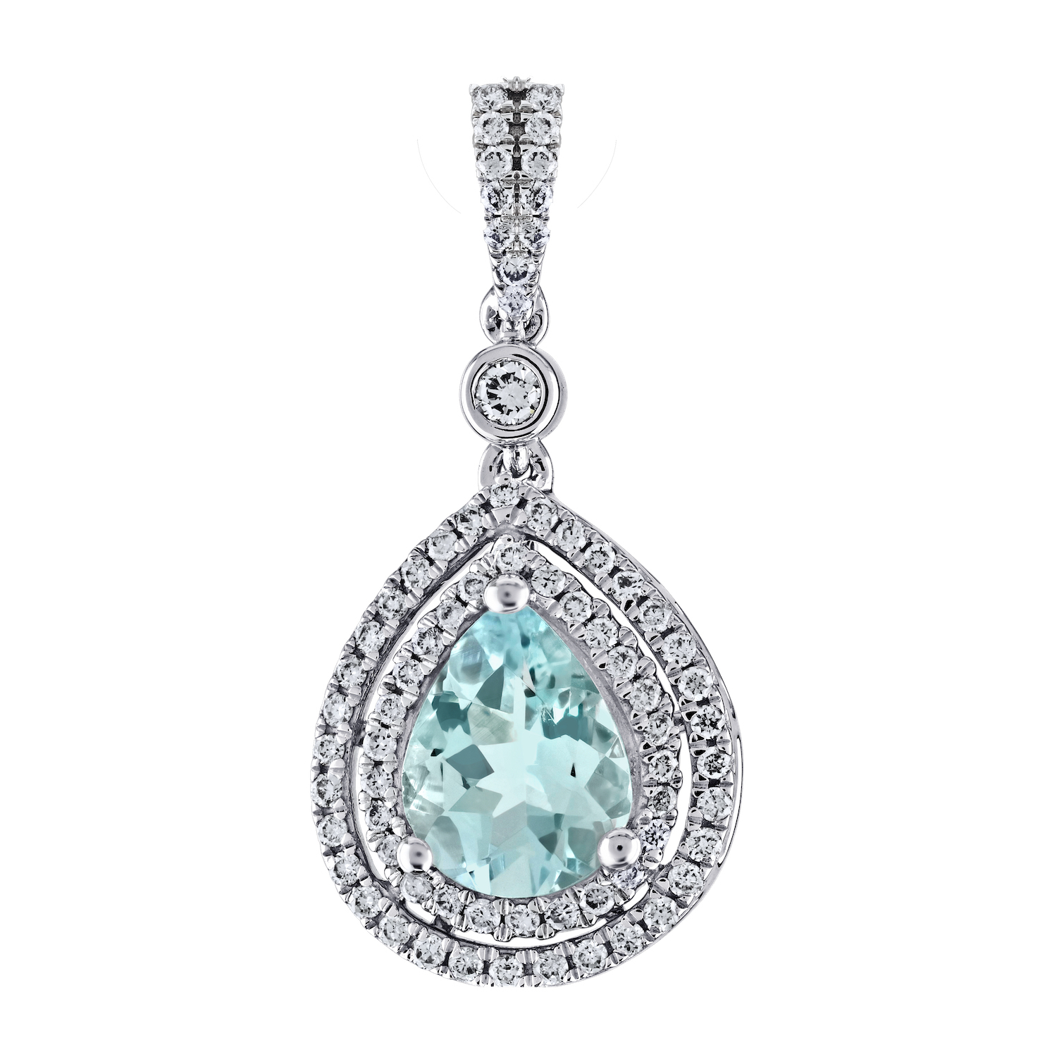 AquaBella&trade; 14K White Gold Pear-Shape Color with Double Halo Drops Earrings 2.13 Ctw Natural Aquamarine