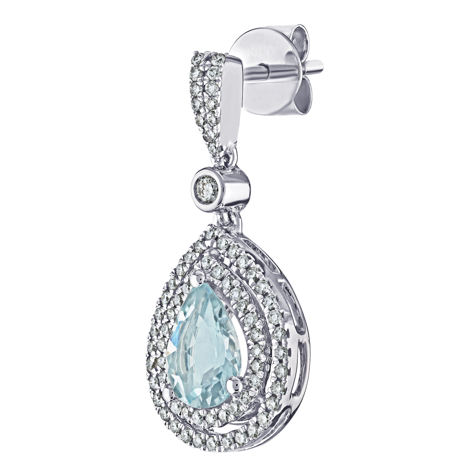 AquaBella&trade; 14K White Gold Pear-Shape Color with Double Halo Drops Earrings 2.13 Ctw Natural Aquamarine