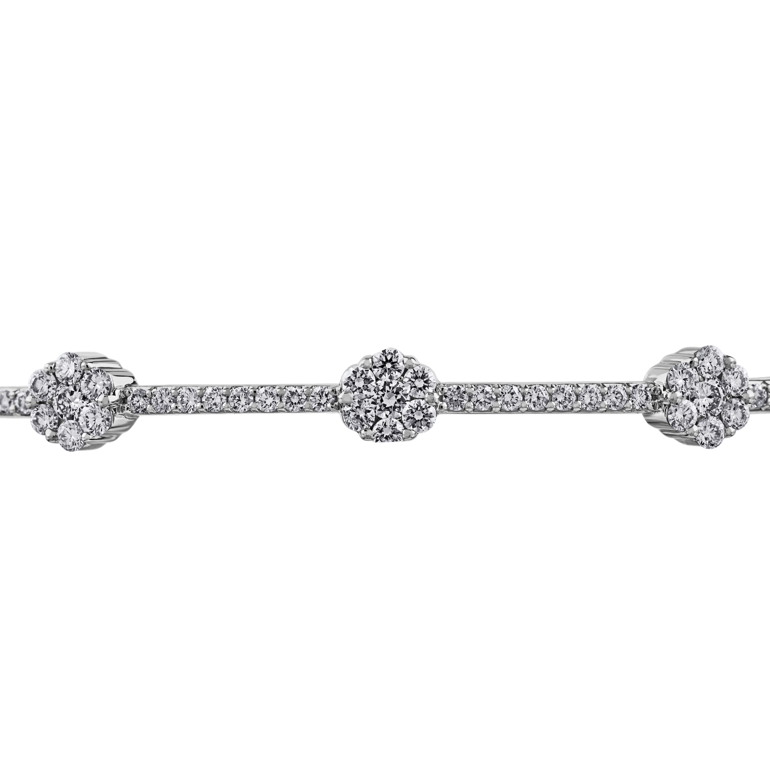 Diamond Bouquet&trade; 10K White Gold Diamond 3 Cluster Stations Diamonds Between Bangle 1.00 Ctw