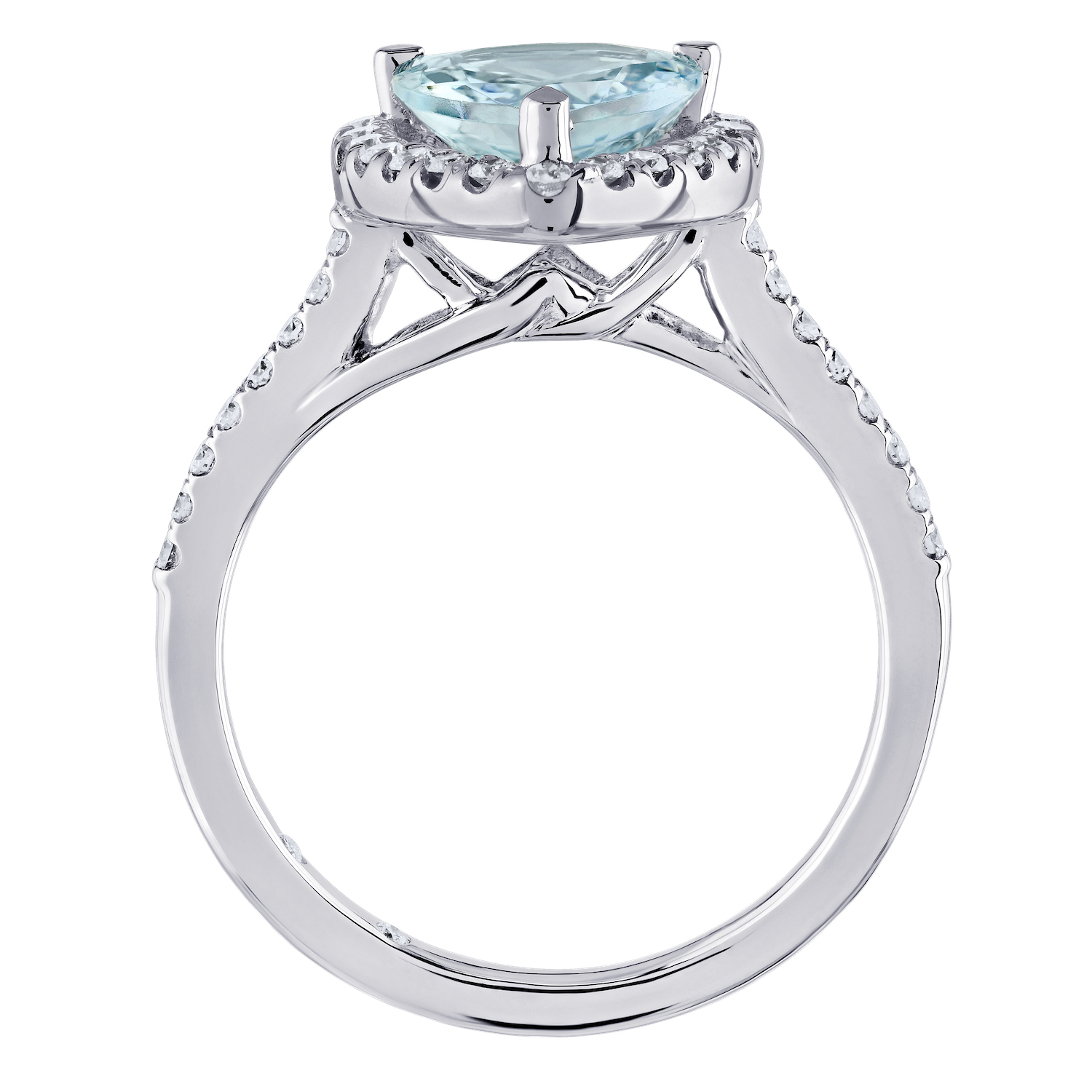 AquaBella&trade; 14K White Gold Pear-Shape Color with Halo Ring 2.02 Ctw Natural Aquamarine