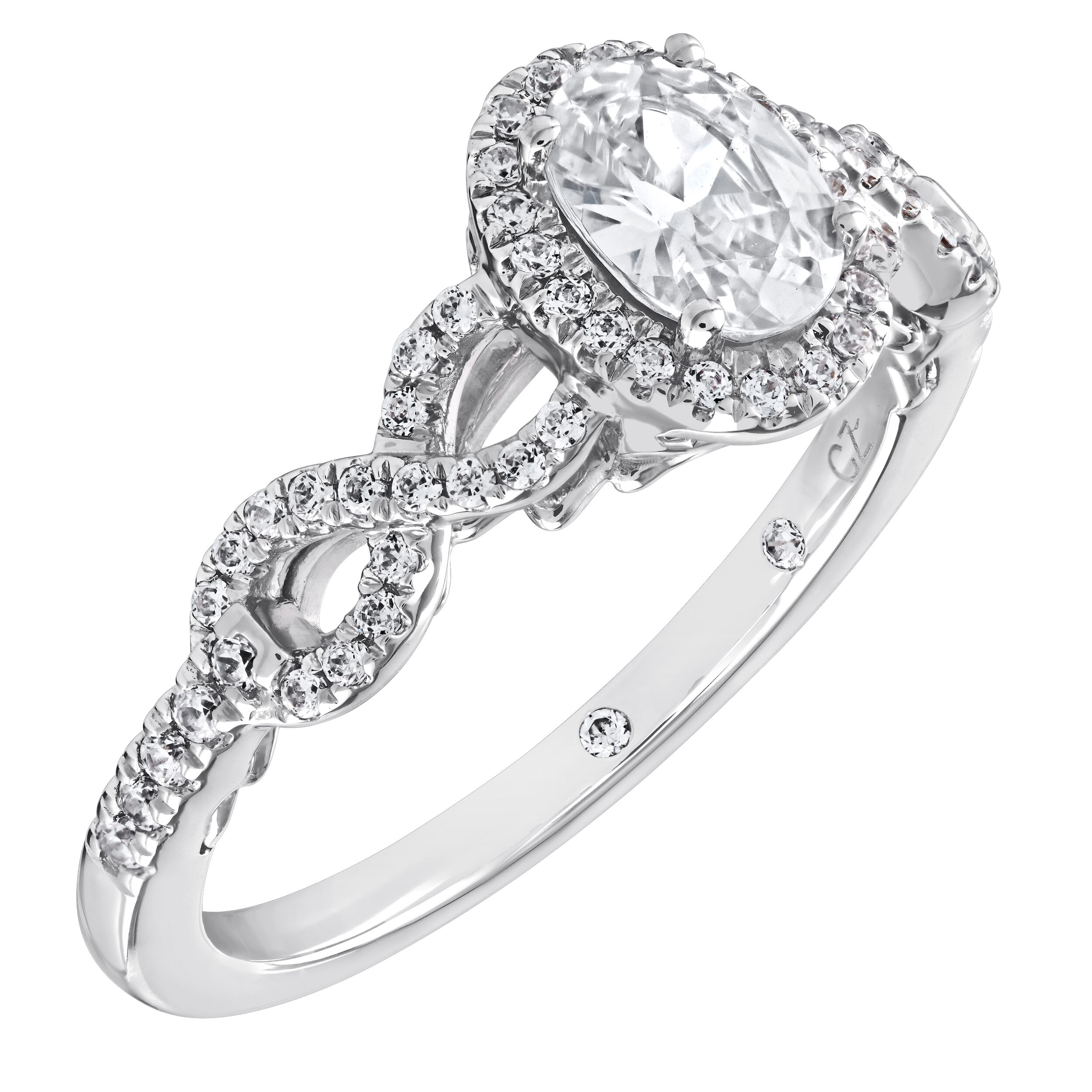 Celestial Love&trade; 14K White Gold Diamond Oval Halo Infinity Shoulders 0.78 Ctw