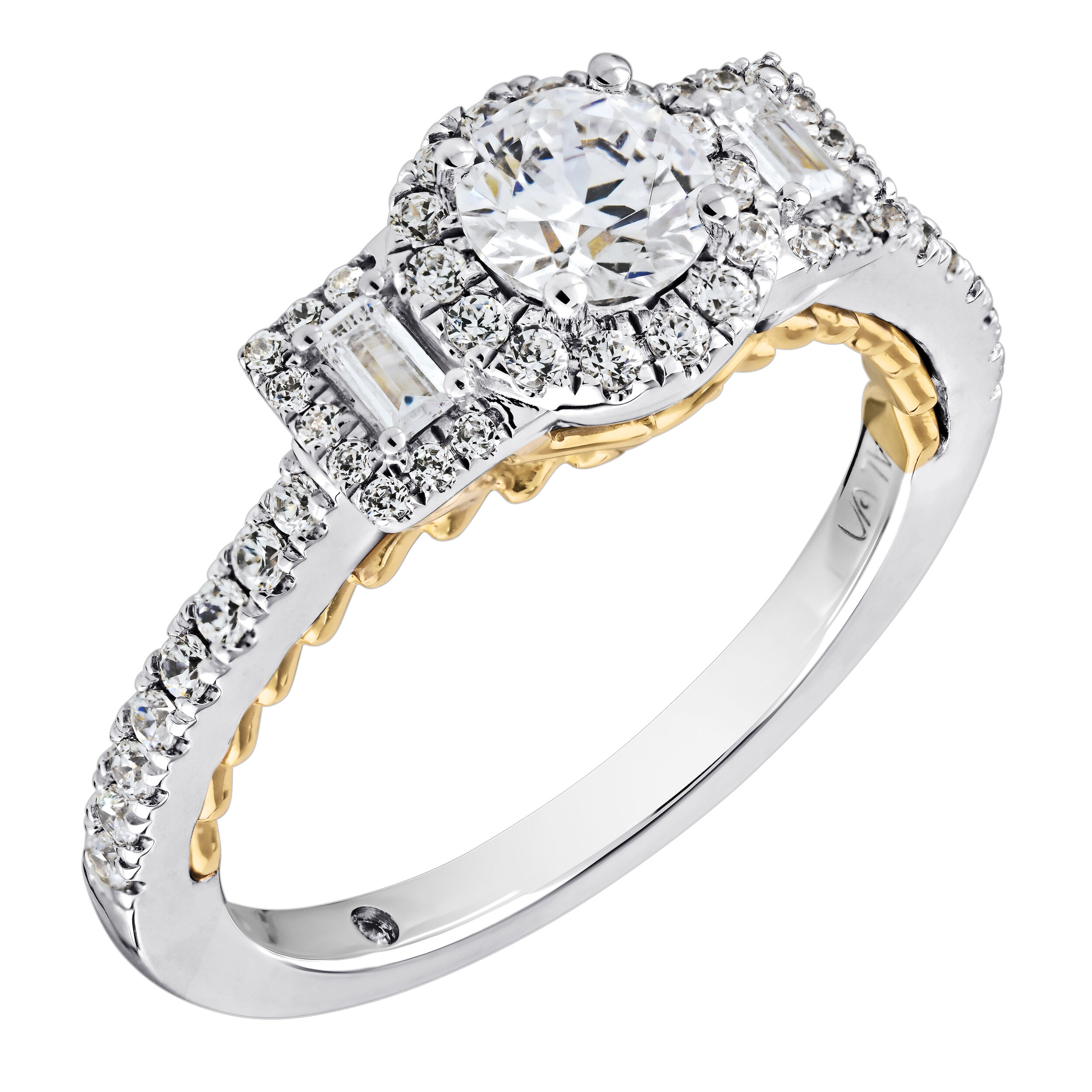 Celestial Love&trade; 14K White Gold Diamond Round Halo with Baguette Halo Sides 1.59 Ctw