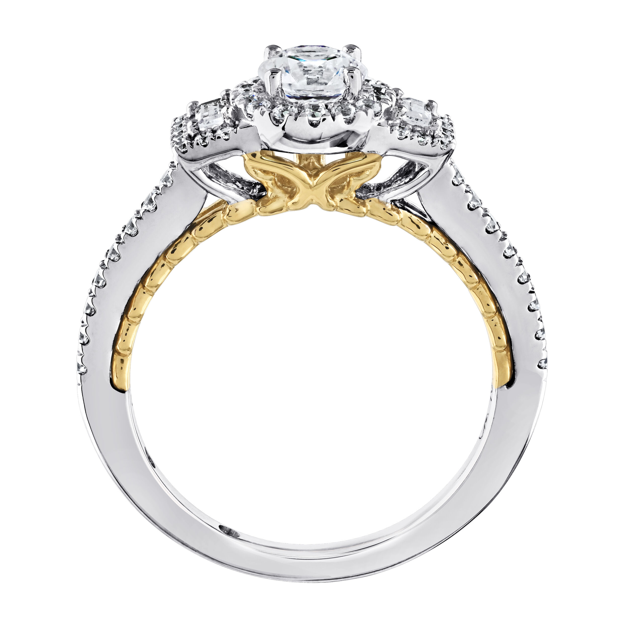Celestial Love&trade; 14K White Gold Diamond Round Halo with Baguette Halo Sides 1.59 Ctw